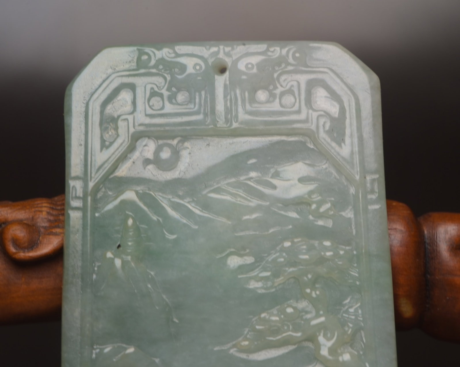 An Exquisite Jadeite Landscape Pattern Pendant - 4