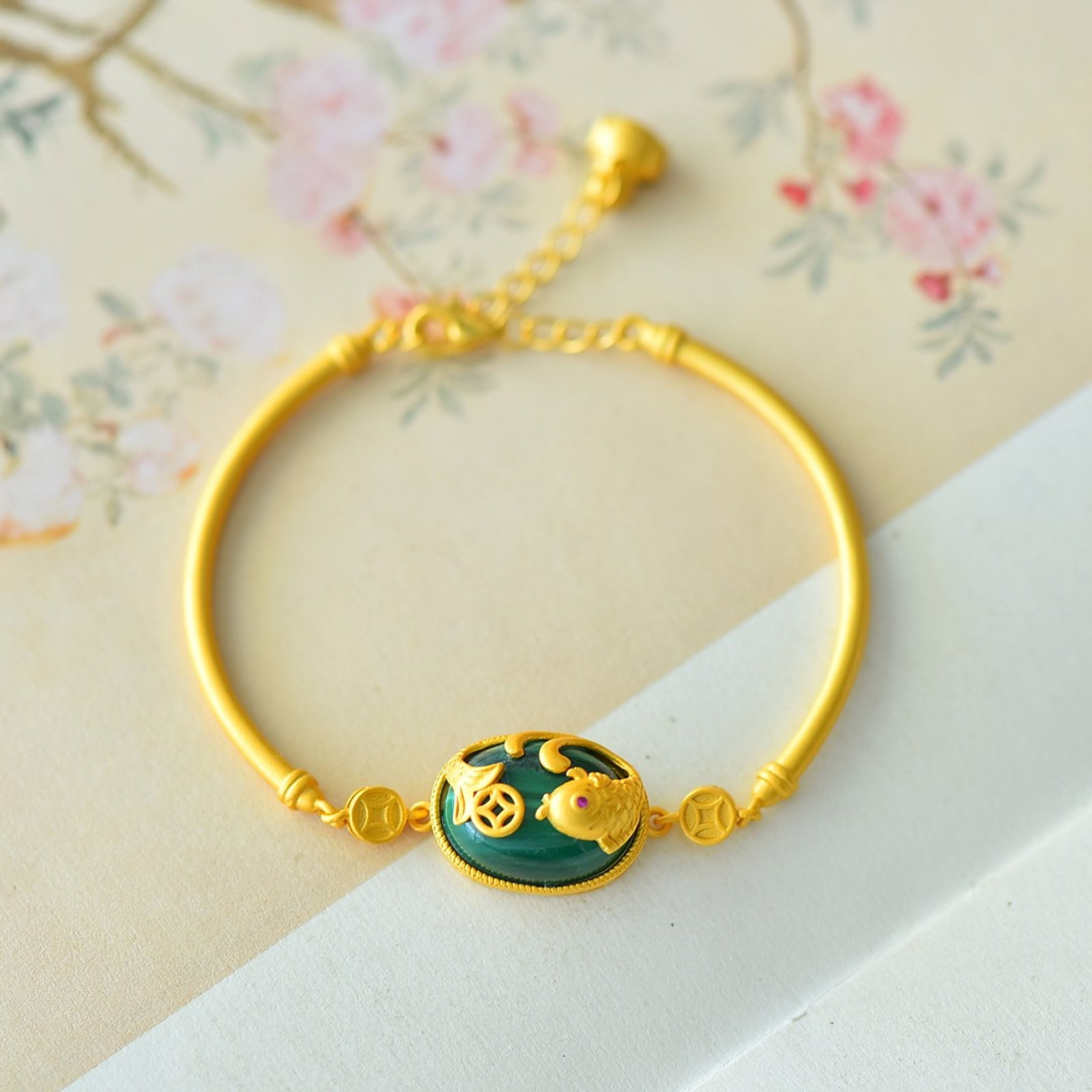 An Exquisite Sterling Silver-Gold Plated Inlaid Malachite Bracelet (1 of 5)