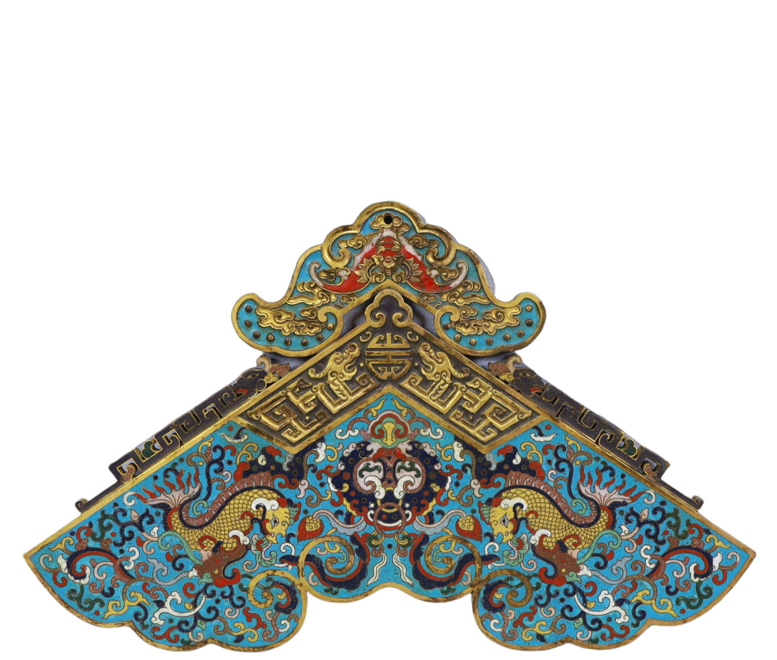 A Rare Cloisonne Dragon Pattern Pendant: A Rare Cloisonne Dragon Pattern Pendant,Qing Dynasty,China,Qianlong Four-character Mark,Size:14.2inx10in,Weight:3300g