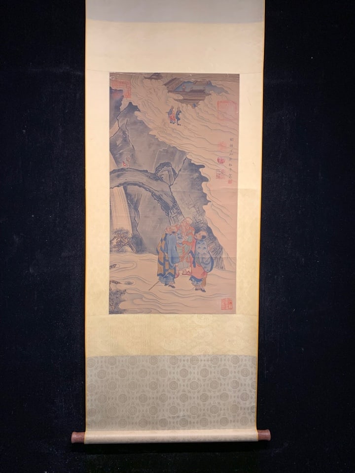 A Chinese Vertical Scroll Ink Painting of Figure on Silk,Liu Songnian: A Chinese Vertical Scroll Ink Painting of Figure on Silk,Liu Songnian,Size:(Without frame)33.5inx17.7in 一幅中国水墨绢本人物画立