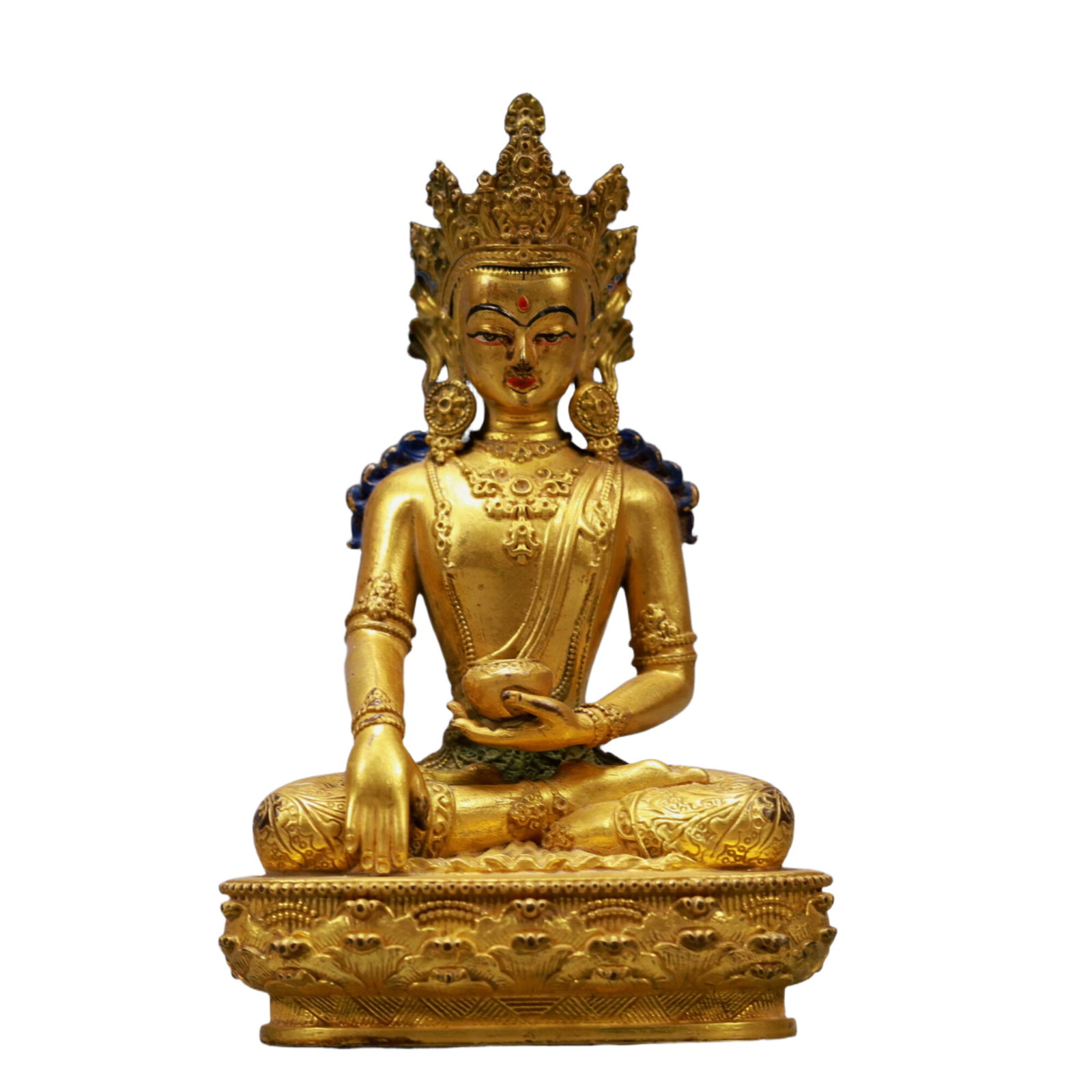 A Solemn Gilt Bronze Statue of Amitayus: A Solemn Gilt Bronze Statue of Amitayus,Qing Dynasty, China,Size:3inx2inx4.7inWeight:300g 铜鎏金长寿佛,中国清代
