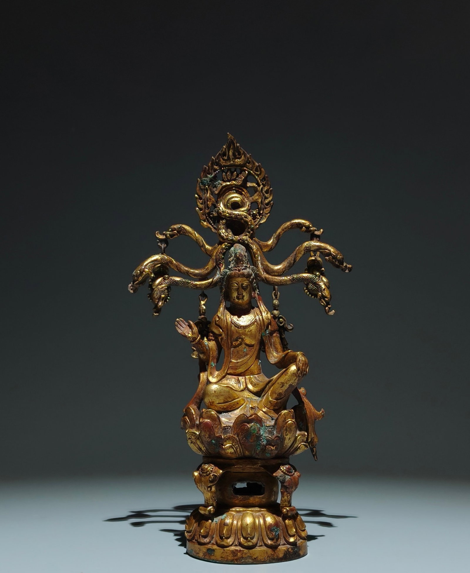 A Solemn Gilt Bronze Statue of Avalokitesvara,With Inscription (1 of 9)