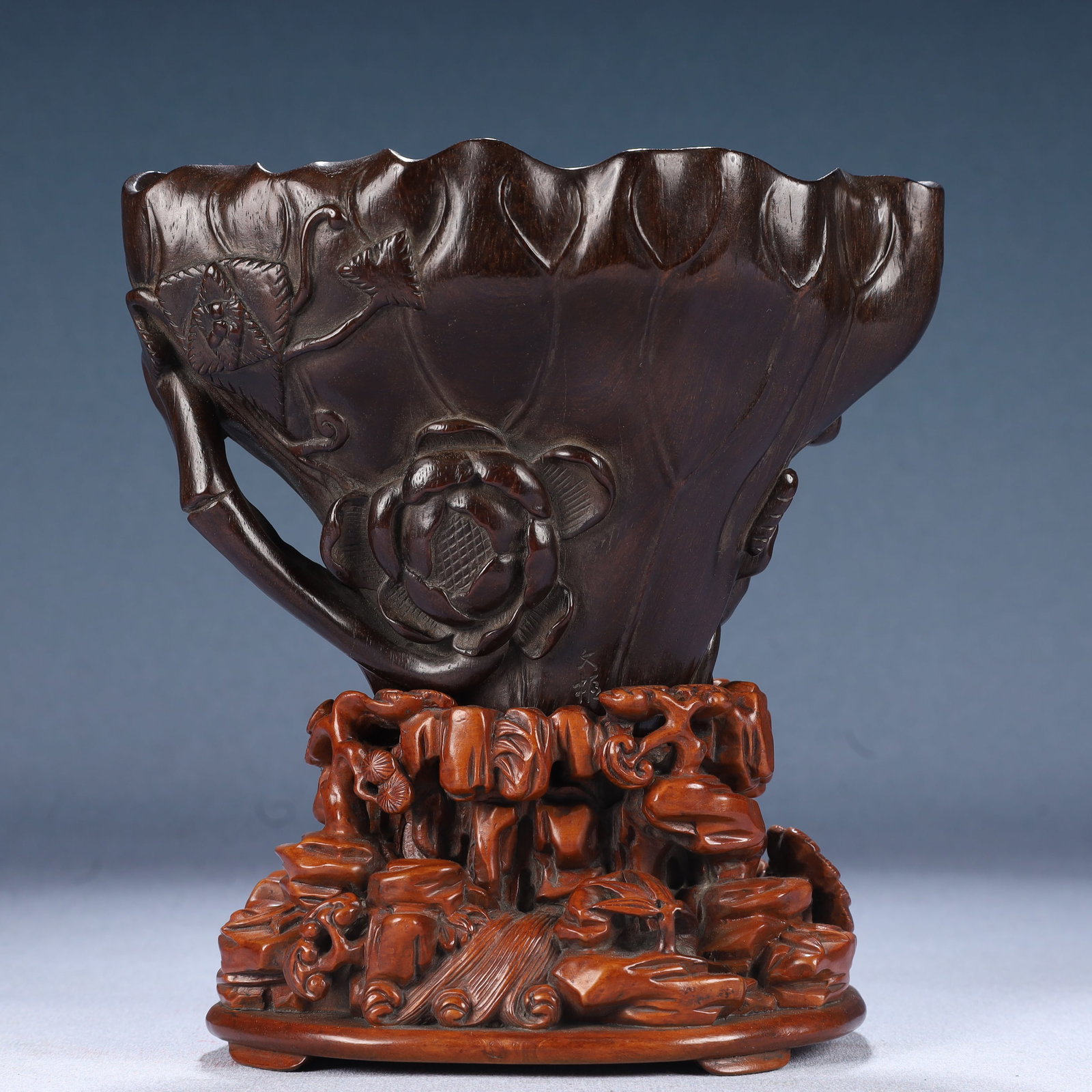 An Exquisite Zitanwood Flower Pattern Cup,With Base (1 of 11)