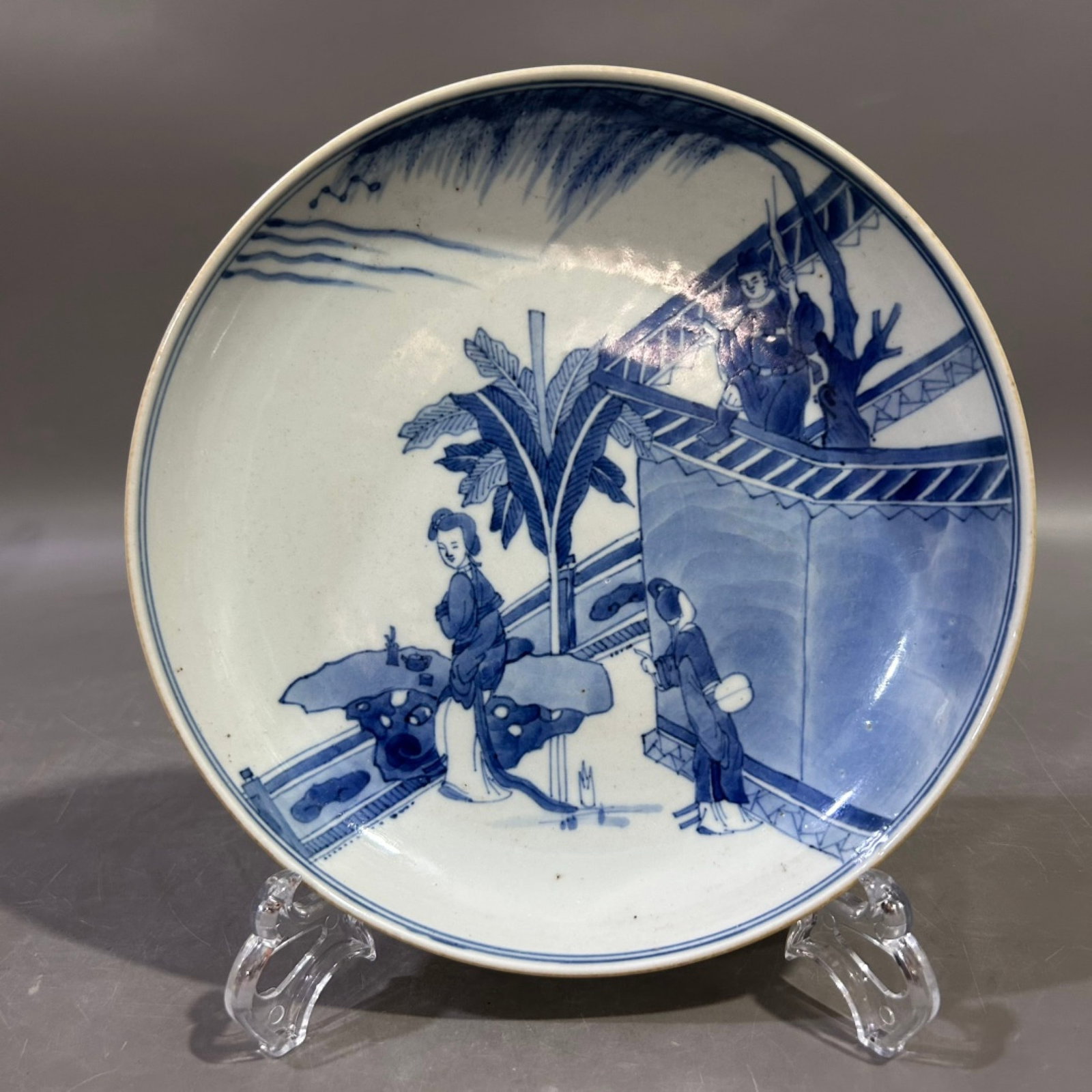 An Exquisite Blue and White Figure Pattern Plate: An Exquisite Blue and White Figure Pattern Plate,Qing Dynasty,China,Kangxi Six-character Mark,Size:7.9inx1.6in 青花人物纹盘,中国清代,康