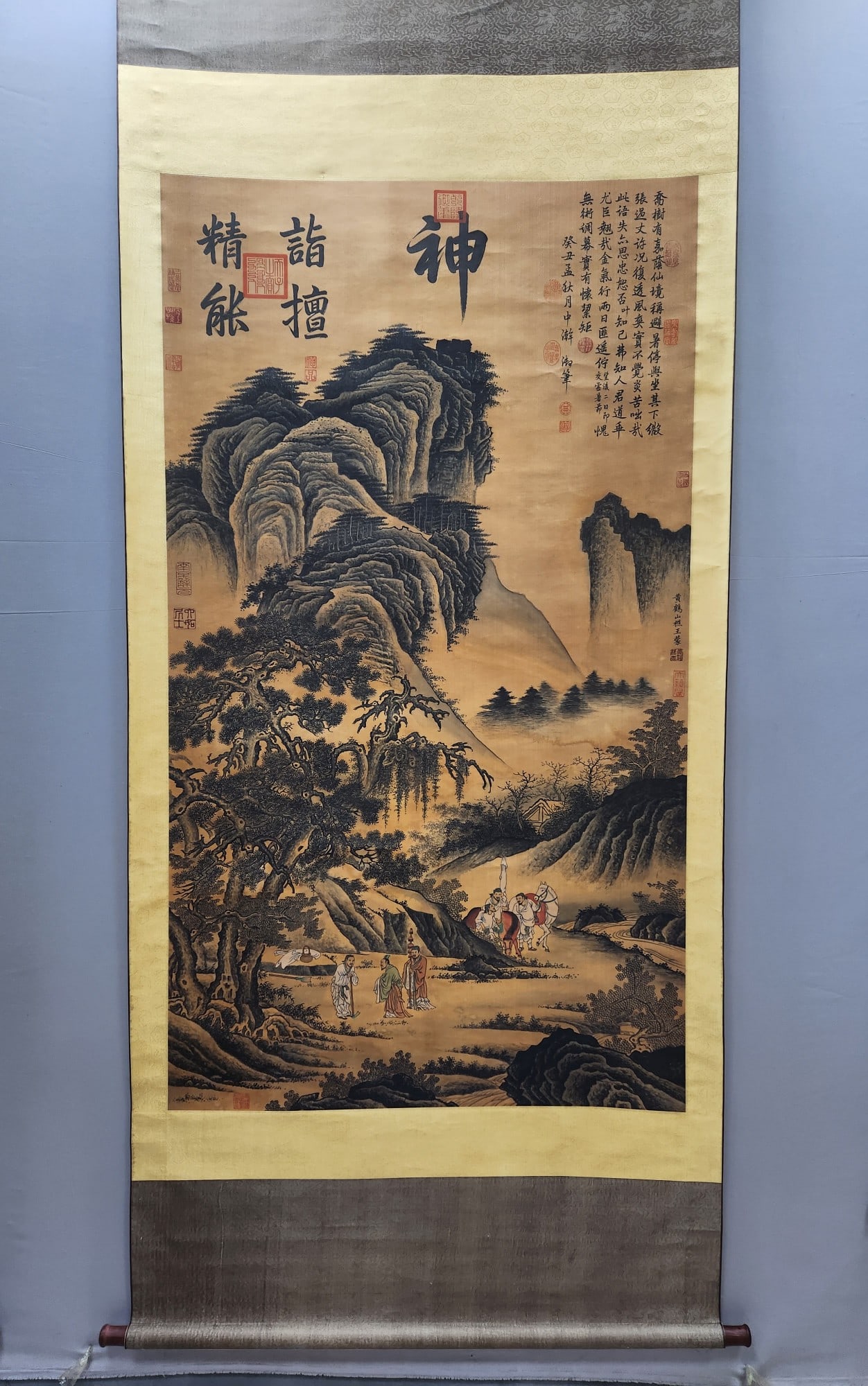 A Chinese Vertical Scroll Ink Painting of Landscape and Figure on Silk,Wang Meng (1 of 9)