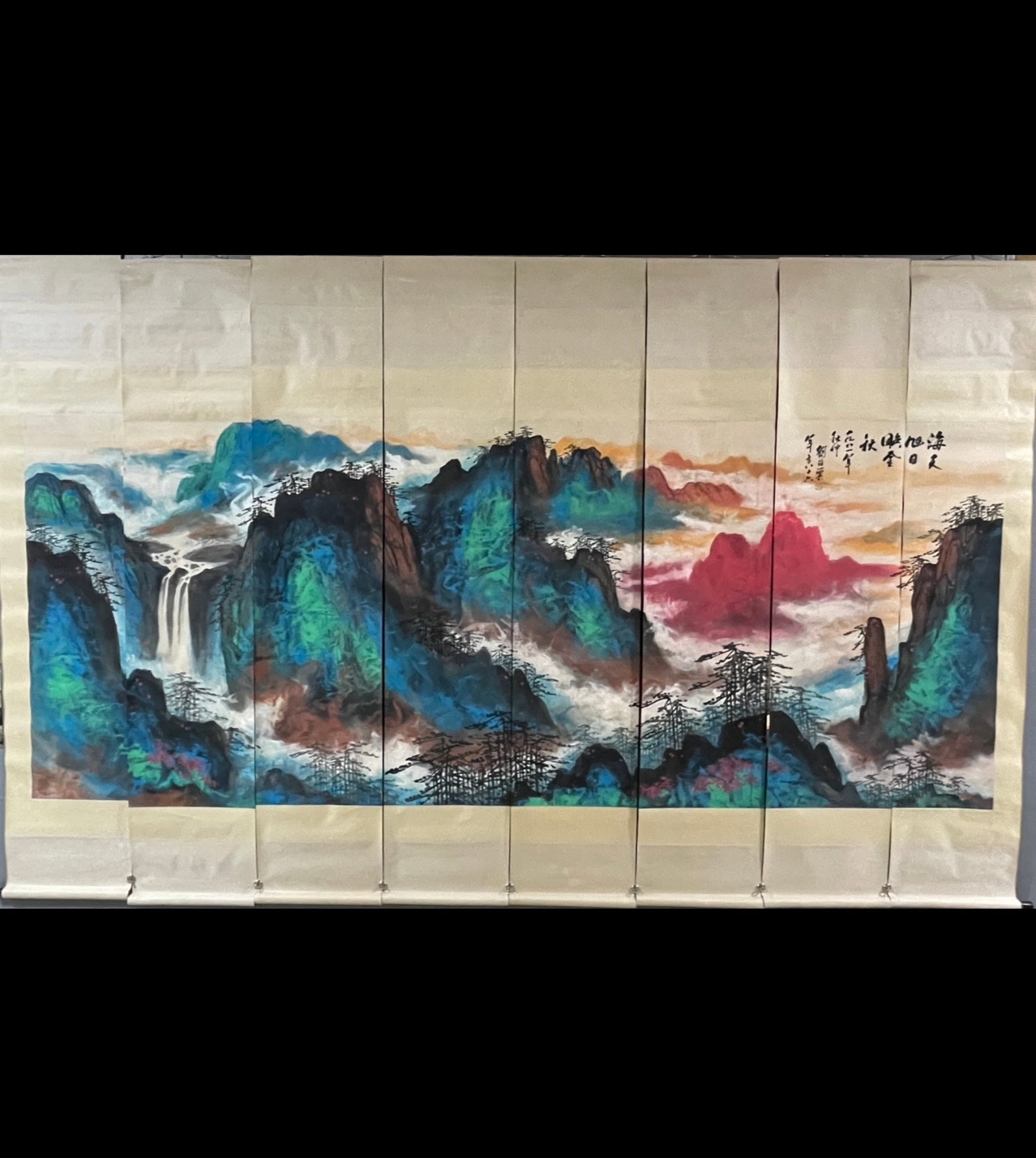 A Set of Fine Chinese Vertical Scroll Ink Painting of Landscape on Paper,Liu Haisu: A Set of Fine Chinese Vertical Scroll Ink Painting of Landscape on Paper,Liu Haisu,Size:17.7inx57.1in*8