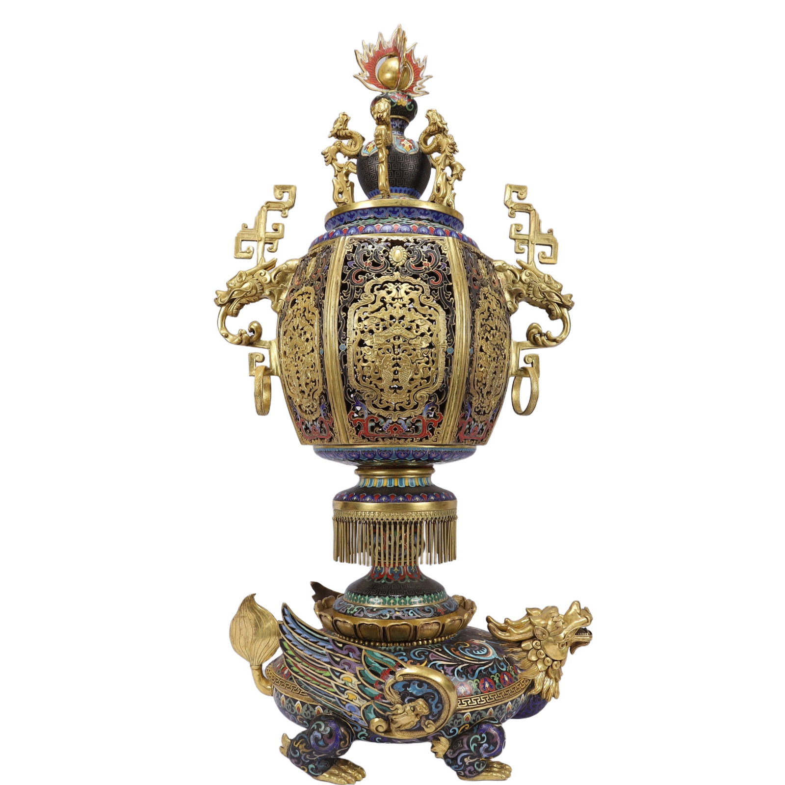 A Huge Cloisonne Hollow Fish and Phoenix Pattern Dragon-Ears Censer,With Auspicious Beast-Shaped (1 of 19)