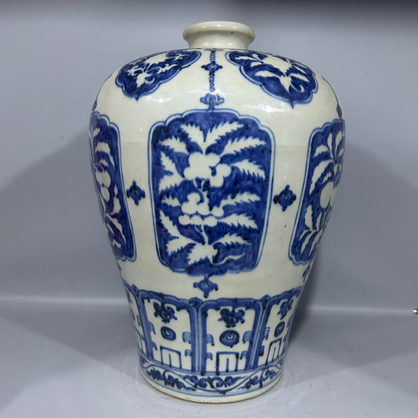 A Rare Blue and White Fruit Pattern Vase: A Rare Blue and White Fruit Pattern Vase,Ming Dynasty,China,Xuande Six-character Mark,Size:8.3inx15in 青花果纹瓶,中国明代,宣德六