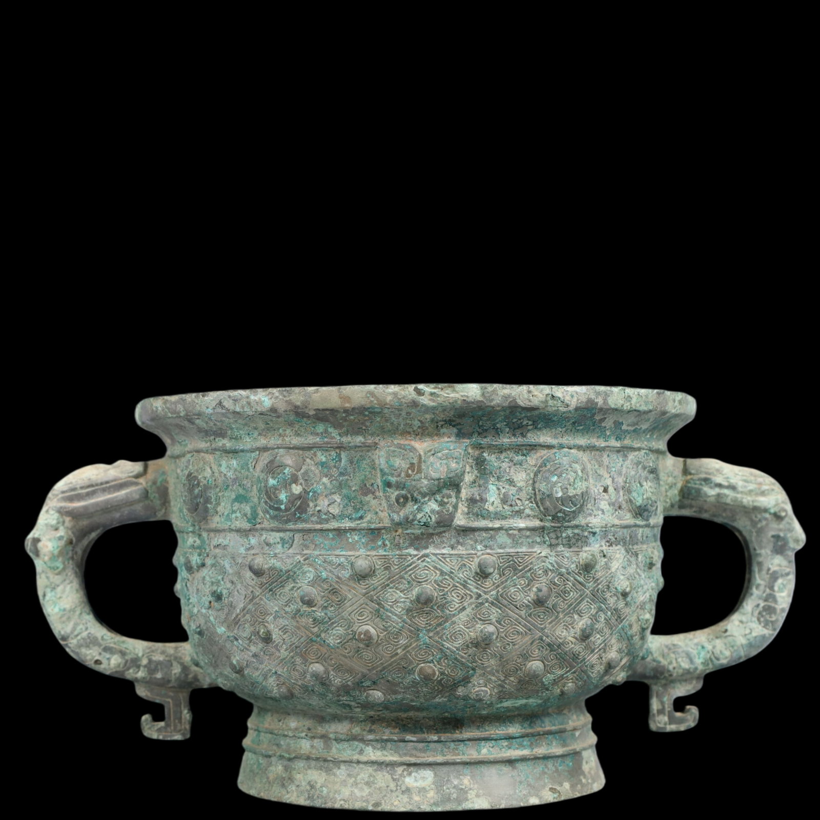 A Rare Bronze Beast-Face Pattern Double-Ears Censer: A Rare Bronze Beast-Face Pattern Double-Ears Censer,Ancient Time, China,Size:9.8inx7.5inx4.9in ;Weight:1900g 青铜兽面纹双耳香炉，中