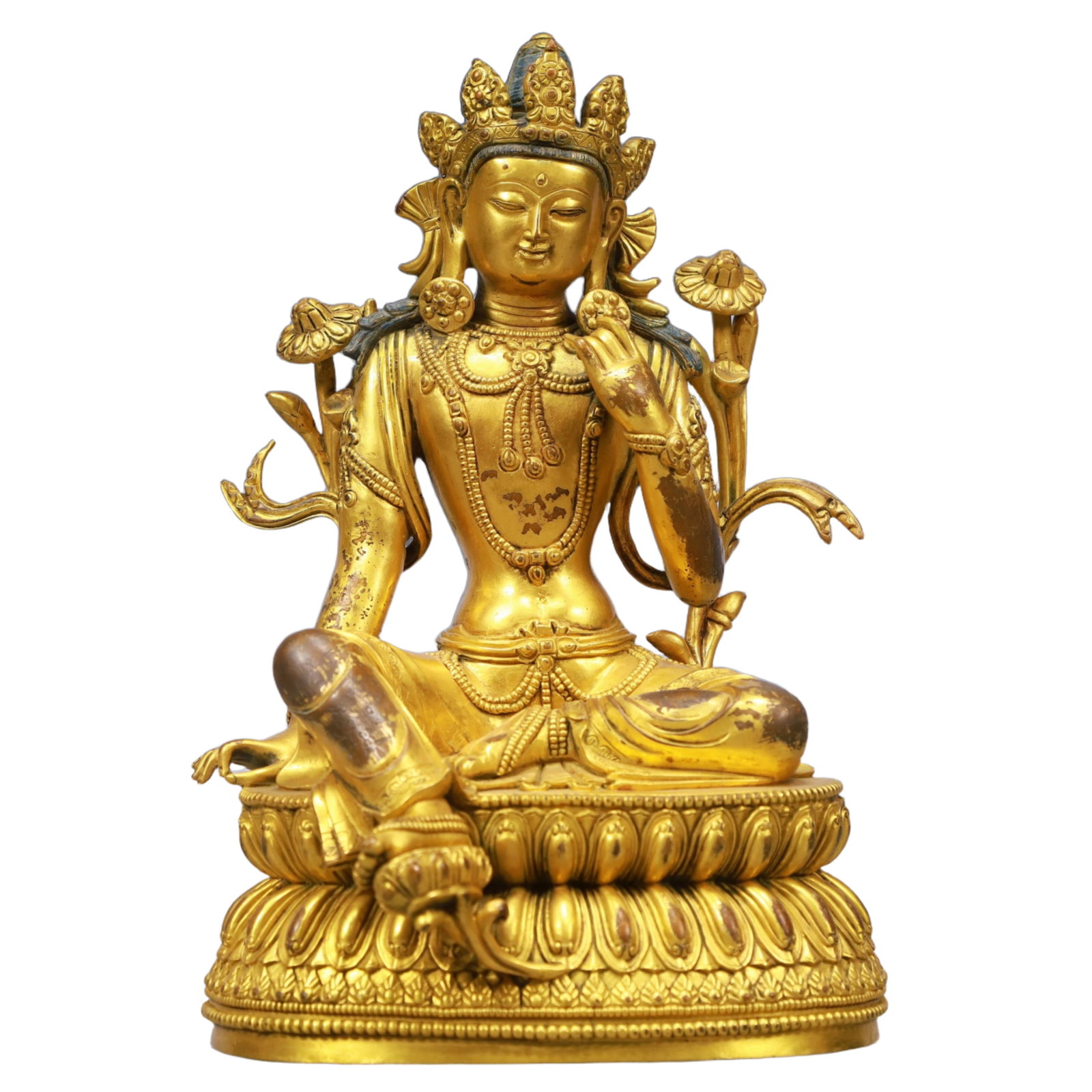 A Solemn Gilt Bronze Statue of Tara: A Solemn Gilt Bronze Statue of Tara,Qing Dynasty, China,Size:5.9inx4.7inx9.1in,Weight:2650g 铜鎏金度母像,中国清代