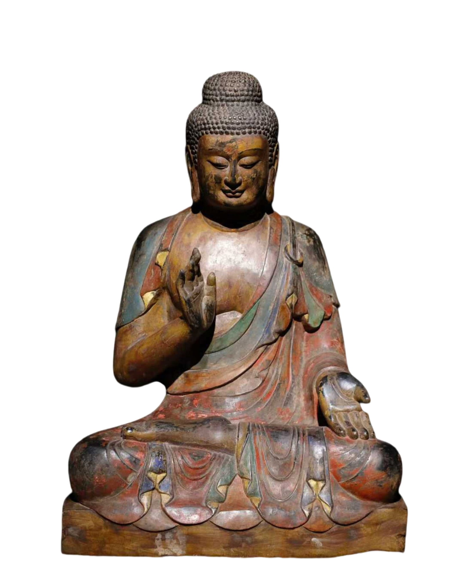 A Solemn Limestone Painted Color Statue of Sakyamuni (1 of 9)