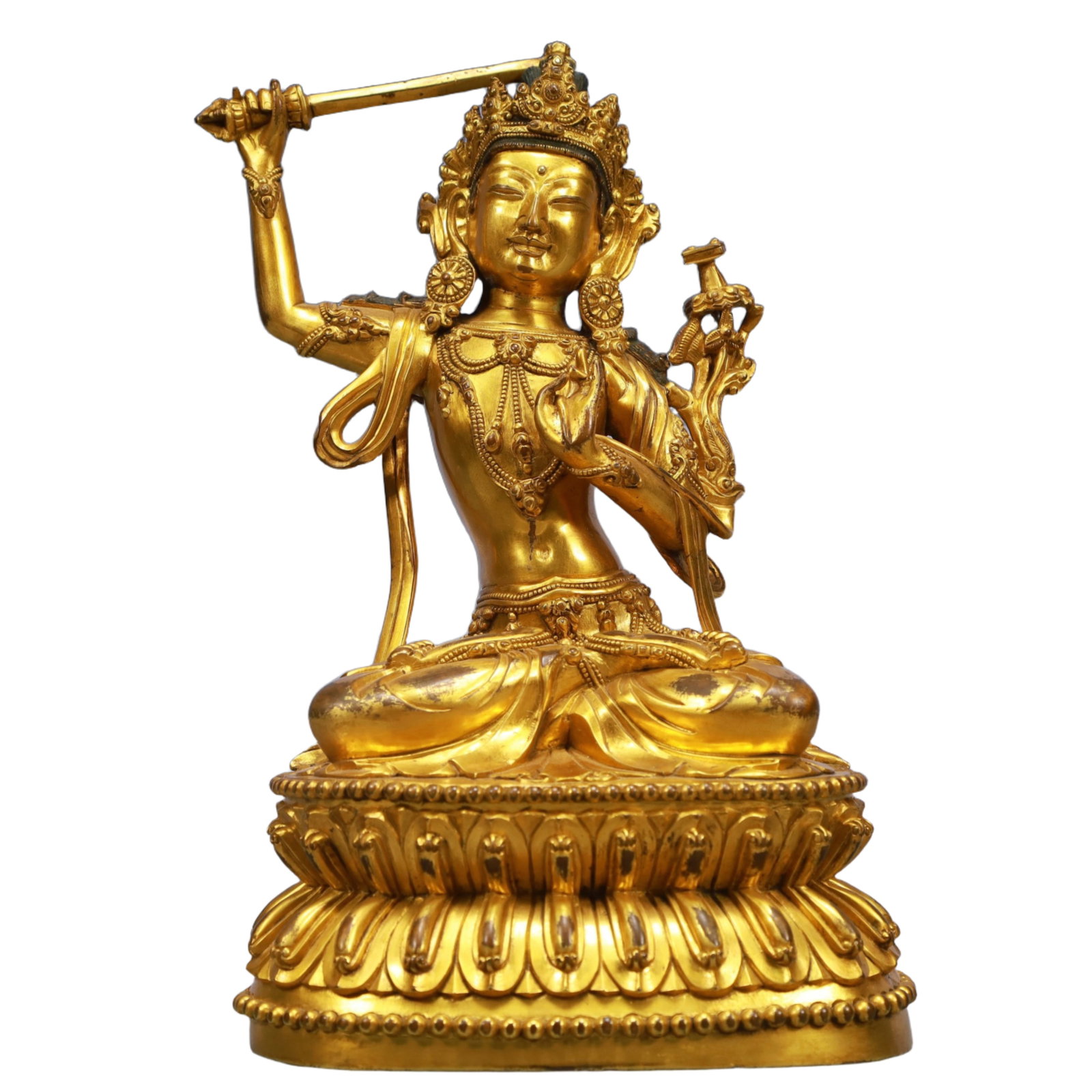 A Solemn Gilt Bronze Buddha Statue: A Solemn Gilt Bronze Buddha Statue,Qing Dynasty, China,Size:6.3inx3.9inx10.2in,Weight:3600g 铜鎏金佛像,中国清代