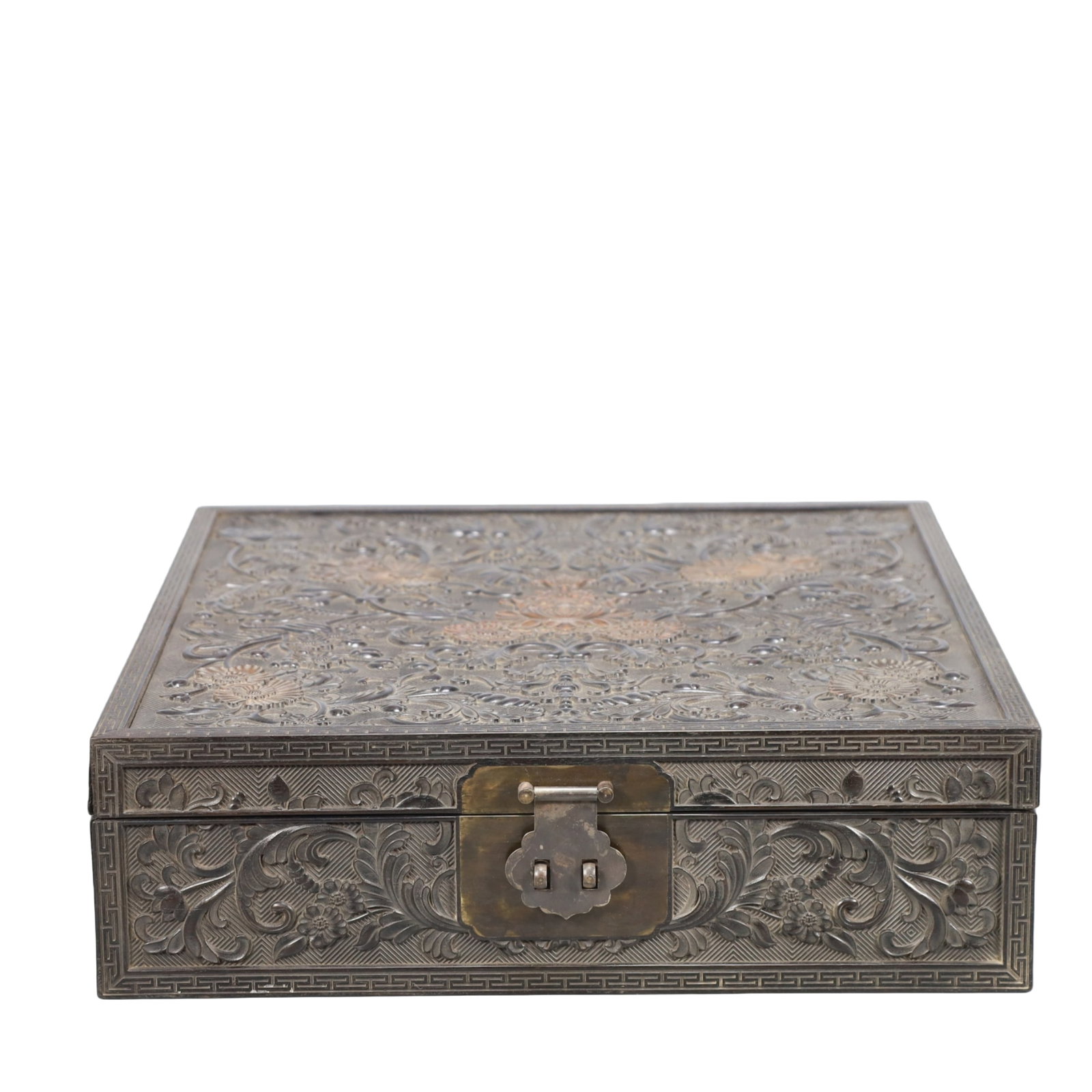 A Rare Zitanwood Lotus Pattern Box: A Rare Zitanwood Lotus Pattern Box,Qing Dynasty, China,Size:14inx14inx4.3in,Weight:5200g 紫檀木缠枝莲纹箱,中国清代