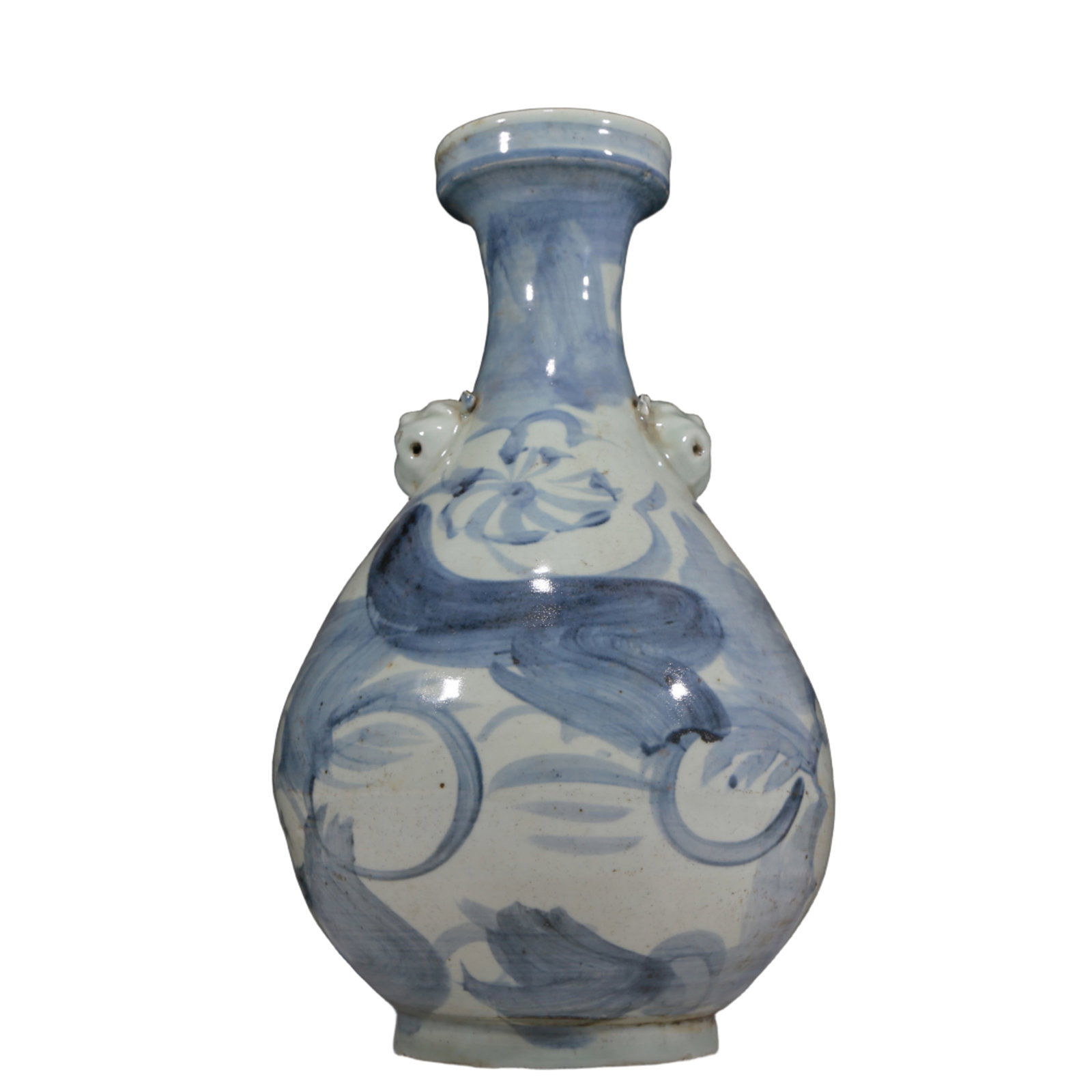 An Elaborate Blue And White 'Flower' Lion-Handled Korean Vase (1 of 10)