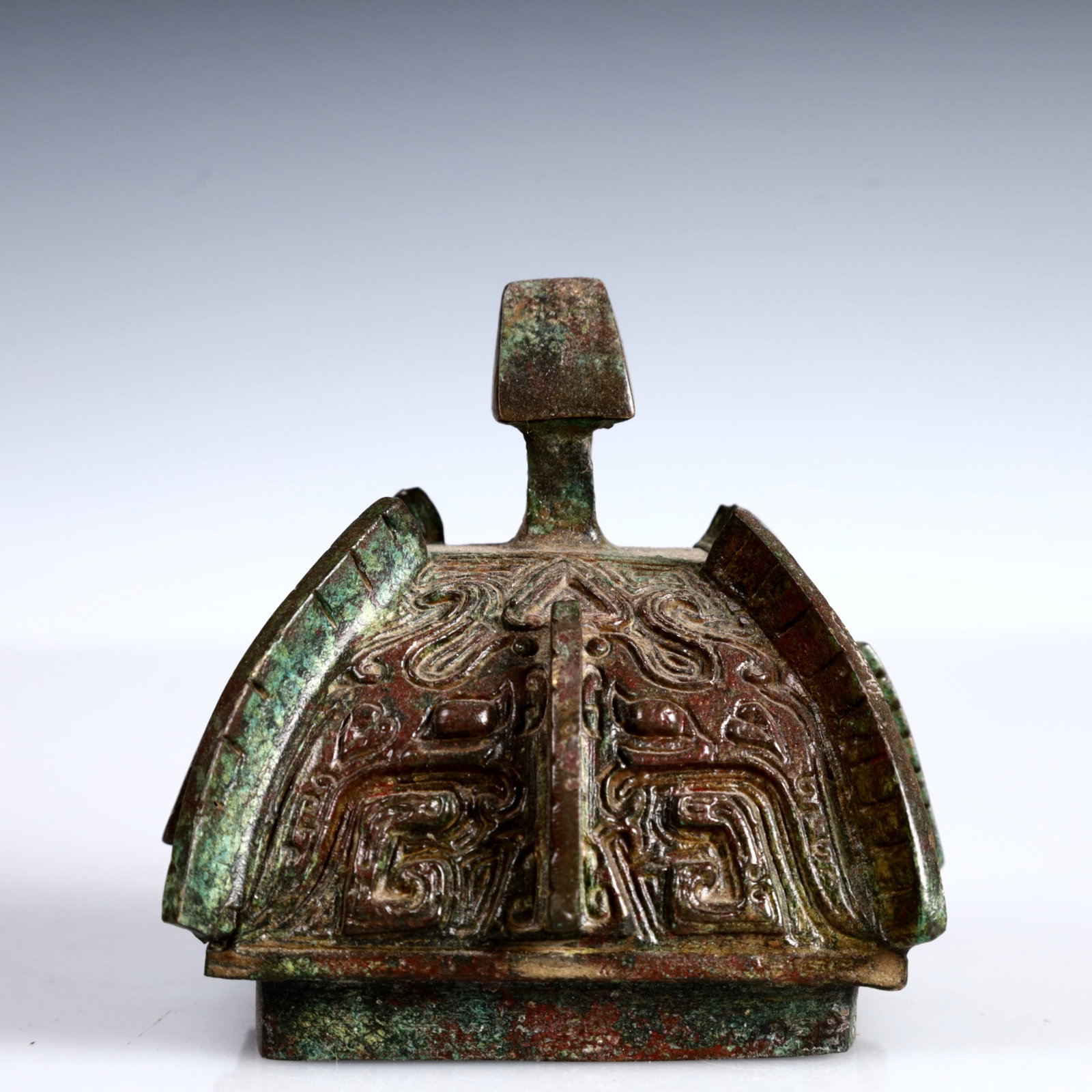 A Rare Bronze Beast-Face Pattern Double-Ears Bottle - 12