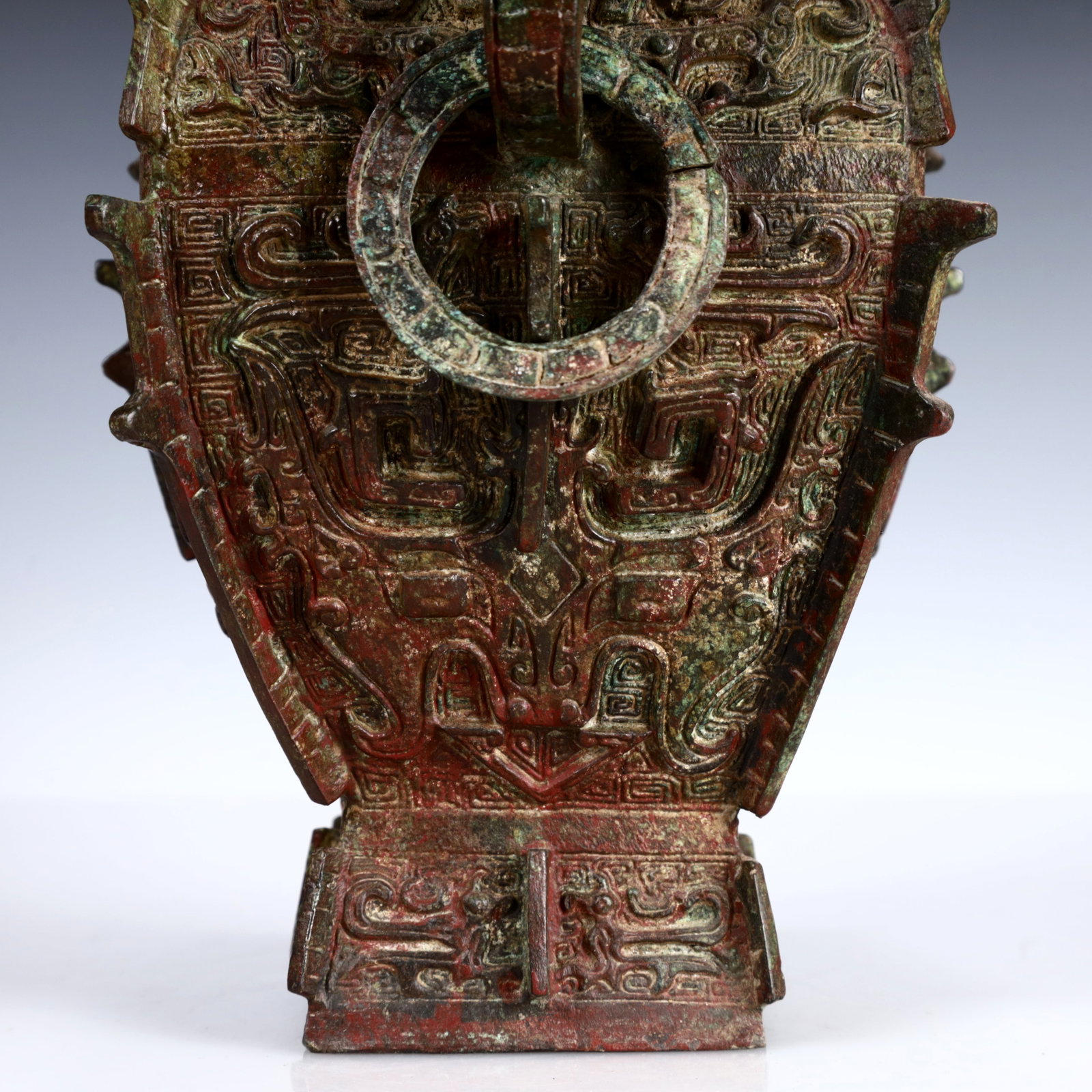 A Rare Bronze Beast-Face Pattern Double-Ears Bottle - 7