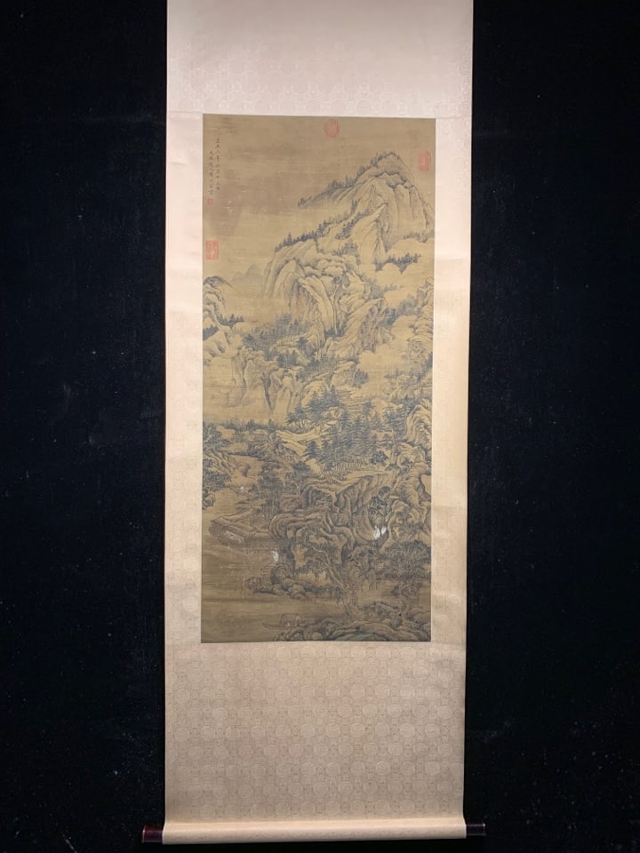 A Chinese Vertical Scroll Ink Painting of Landscape and Figure on Silk,Hang Gongwang: A Chinese Vertical Scroll Ink Painting of Landscape and Figure on Silk,Hang Gongwang,Size:(Without frame)45.3inx20.1in