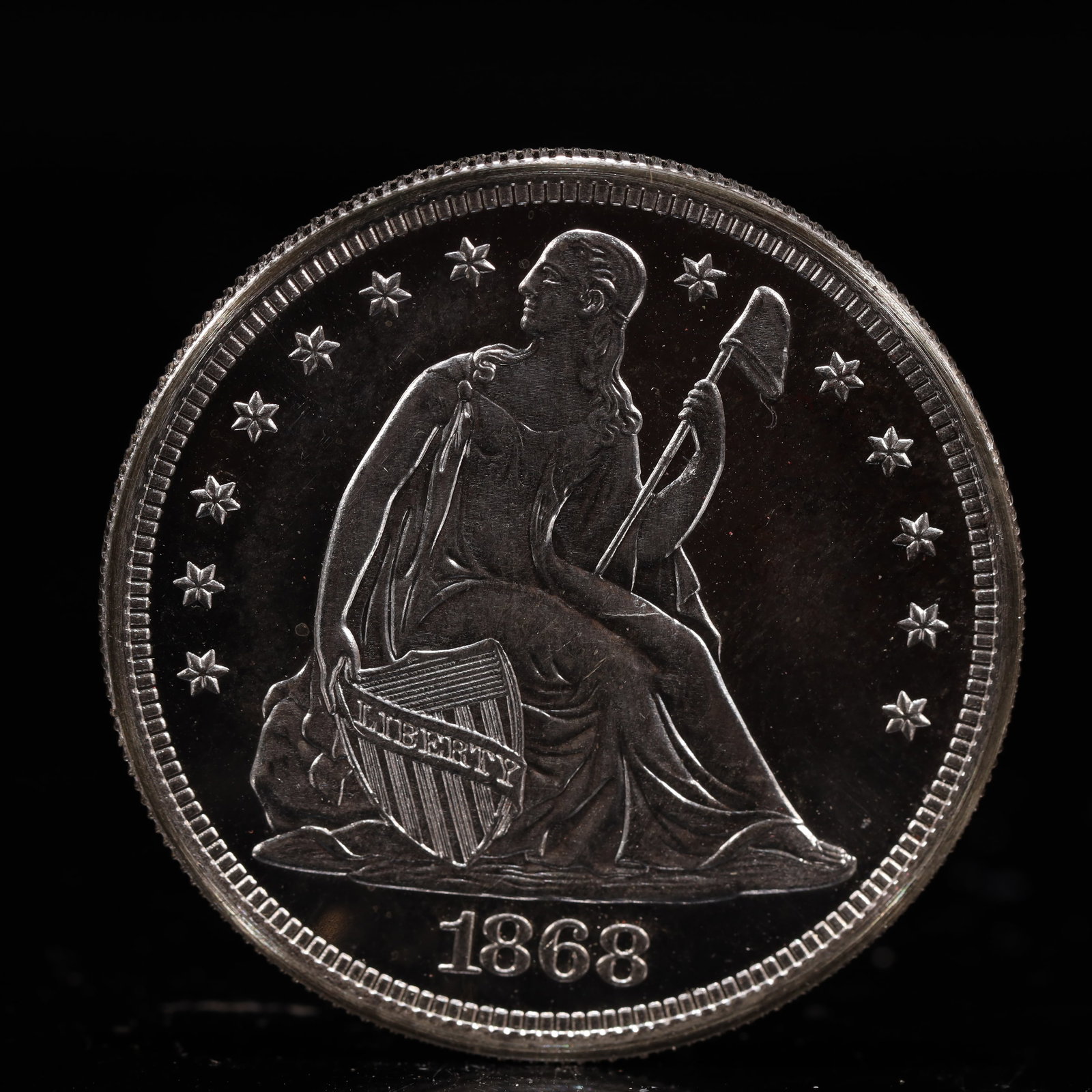 USA One Dollar 1868 Coin: American coin. IN GOD WE TRUST / LIBERTY / 1868 / UNITED STATES OF AMERICA / ONE DOL. Weight:26.9g.