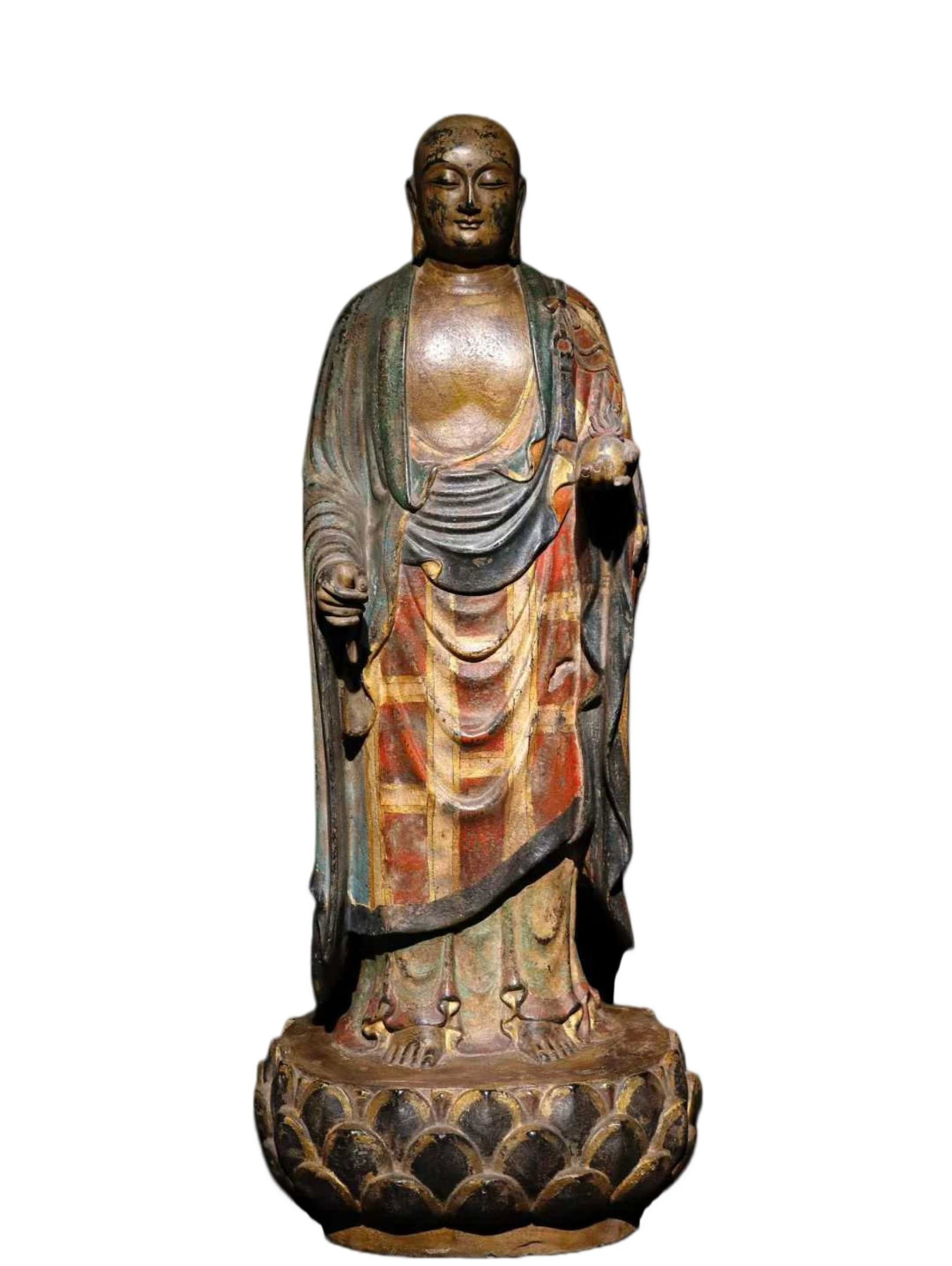 A Solemn Limestone Painted Color Statue of Kshitigarbha Bodhisattva (1 of 9)