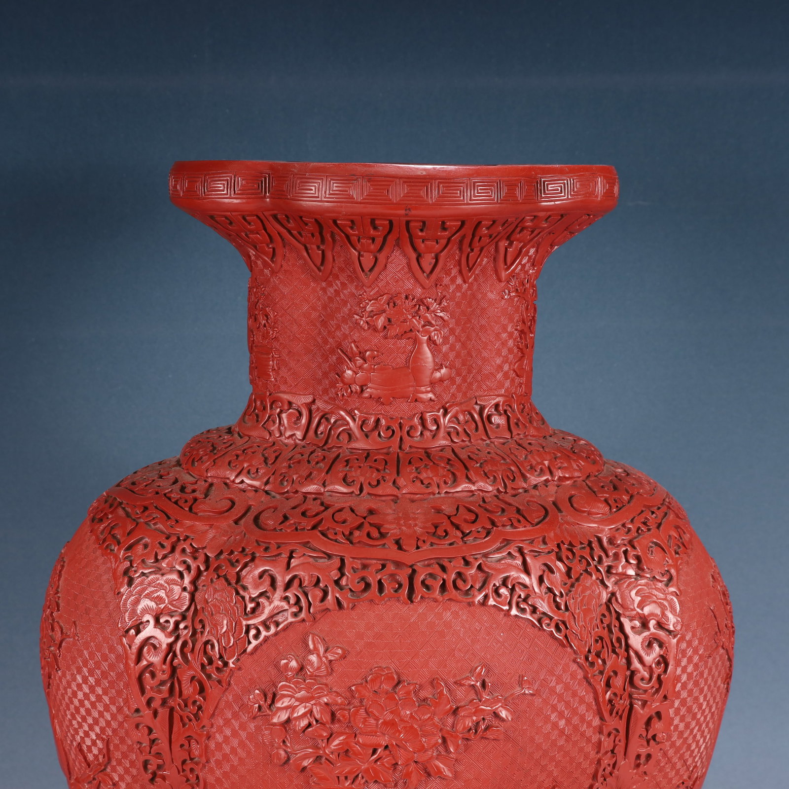 A Huge Carved Red Lacquer Flower Pattern Vase - 2