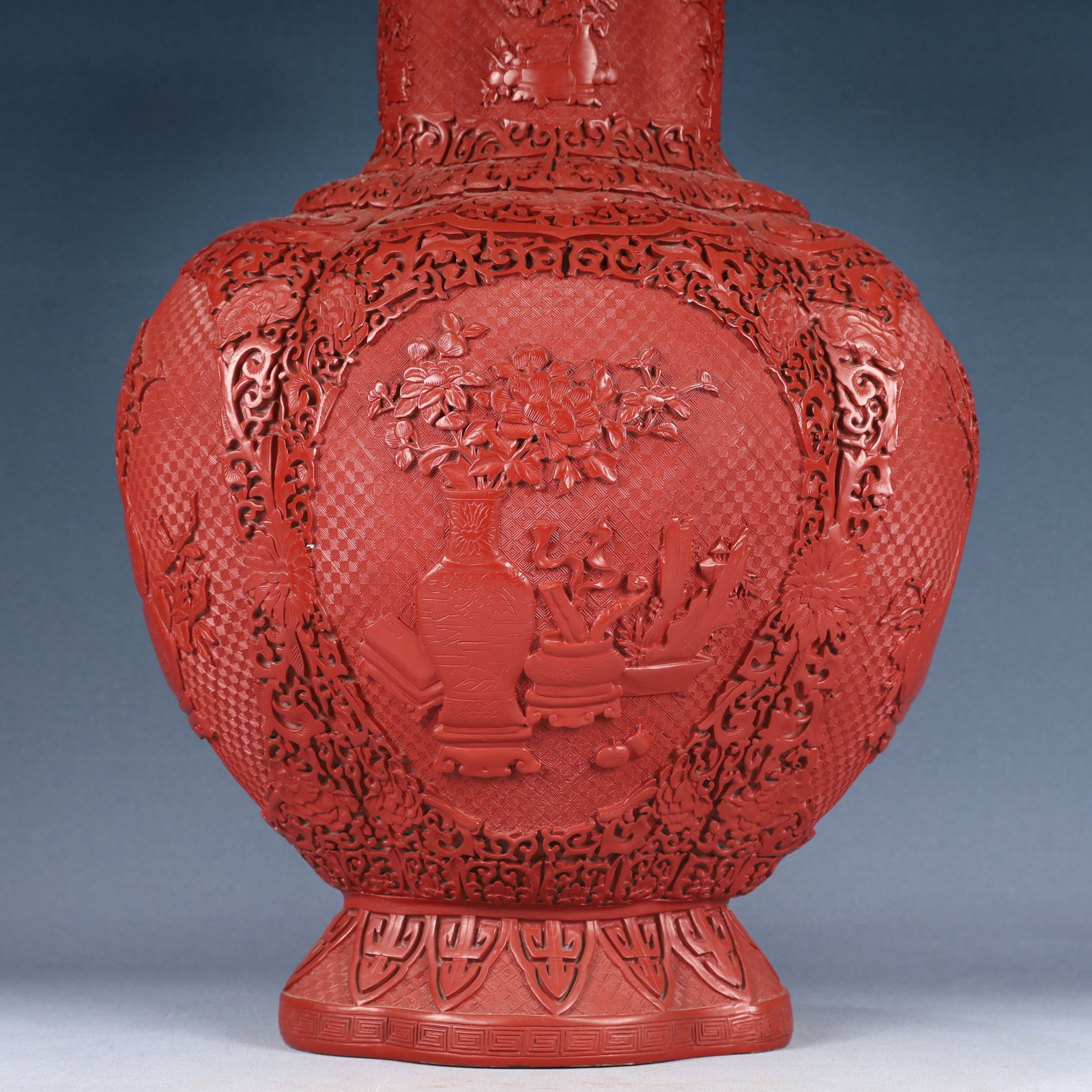 A Huge Carved Red Lacquer Flower Pattern Vase - 3