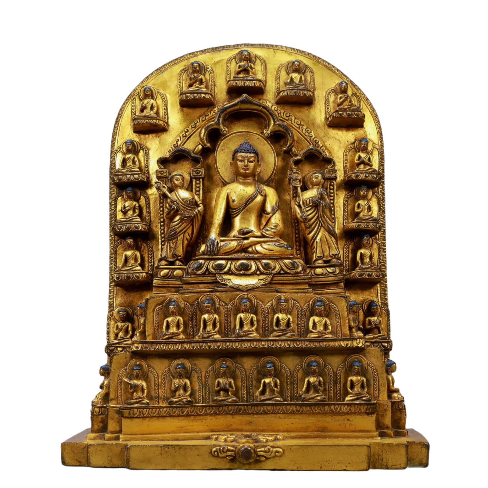 A Solemn Gilt Bronze Statue of Sakyamuni: A Solemn Gilt Bronze Statue of Sakyamuni,Ming Dynasty, China,Size:12.2inx6.3inx15.4inWeight:19900g 铜鎏金释迦牟尼像,中国明代