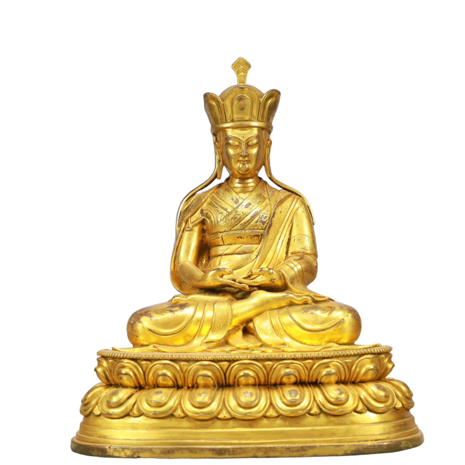 A Solemn Gilt Bronze Statue of Kshitigarbha Bodhisattva: A Solemn Gilt Bronze Statue of Kshitigarbha Bodhisattva,Qing Dynasty, China,Size:7.9inx5.9inx9.4in,Weight:2850g 铜鎏金地藏王像,中国清代