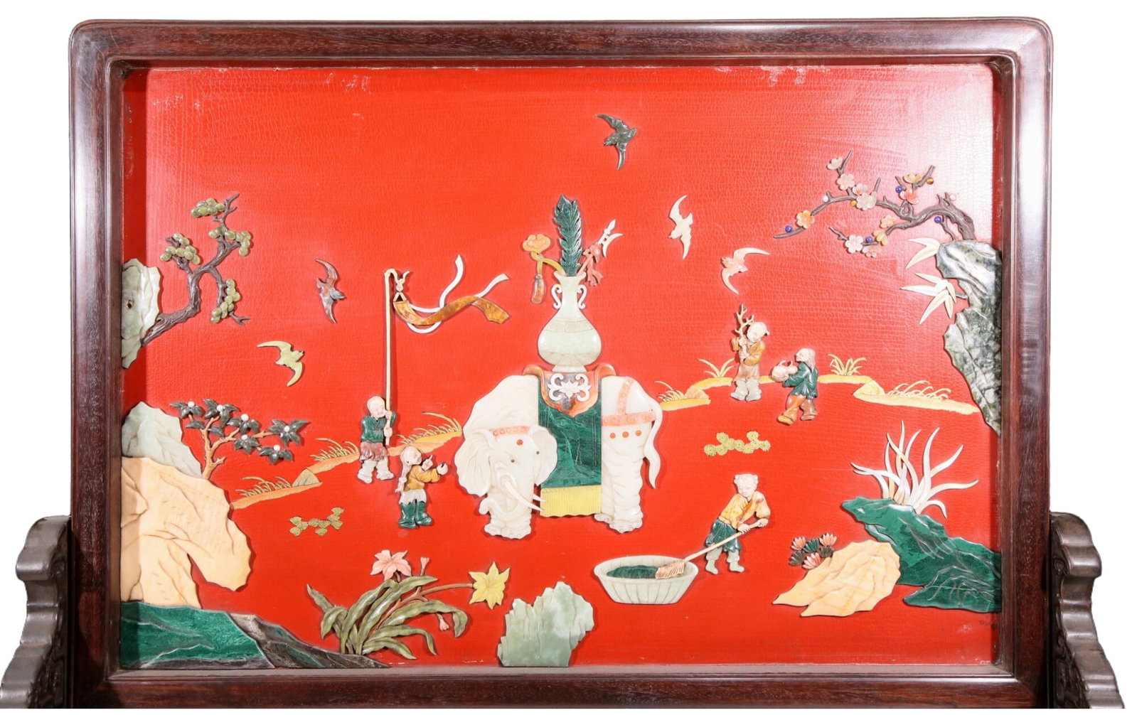 An exquisite zitanwood lacquered gold-embedded elephant pattern table screen - 2