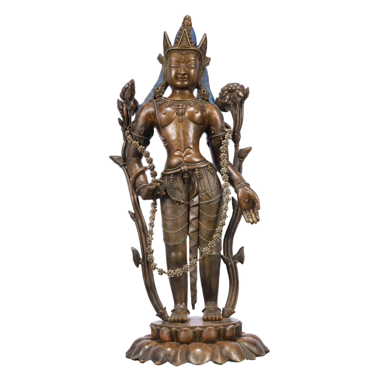 A Solemn Bronze Statue of Tara: A Solemn Bronze Statue of Tara,Ming Dynasty, China,Size:6.7inx16.5in,Weight:4650g 铜度母像,中国明代