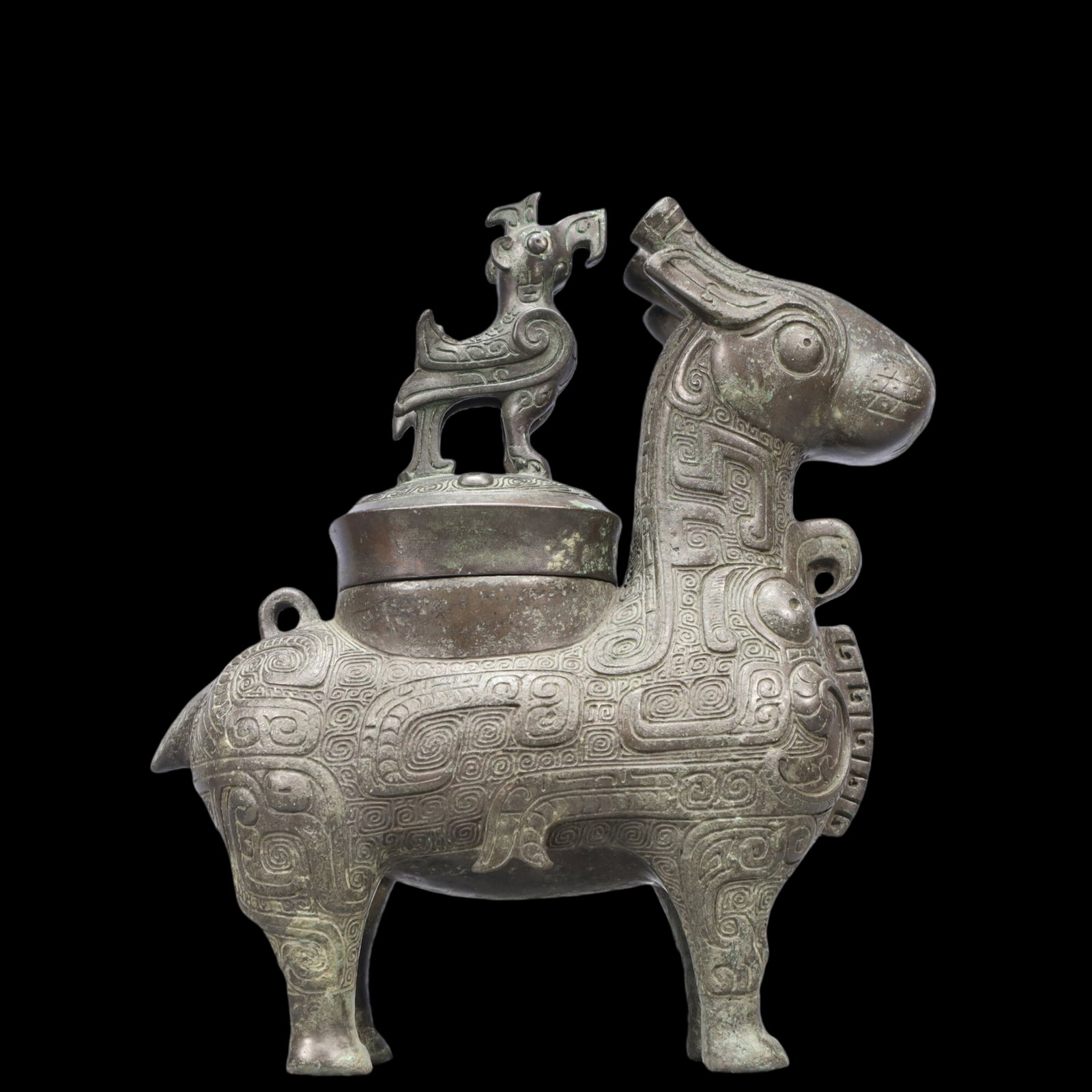 A Precious Bronze Auspicious Beast Jar,With Inscription: A Precious Bronze Auspicious Beast Jar,With Inscription,Ancient Time, China,Size:9.4inx3.9inx11.4in ;Weight:7500g 青铜瑞兽罐，带铭文，ߑ