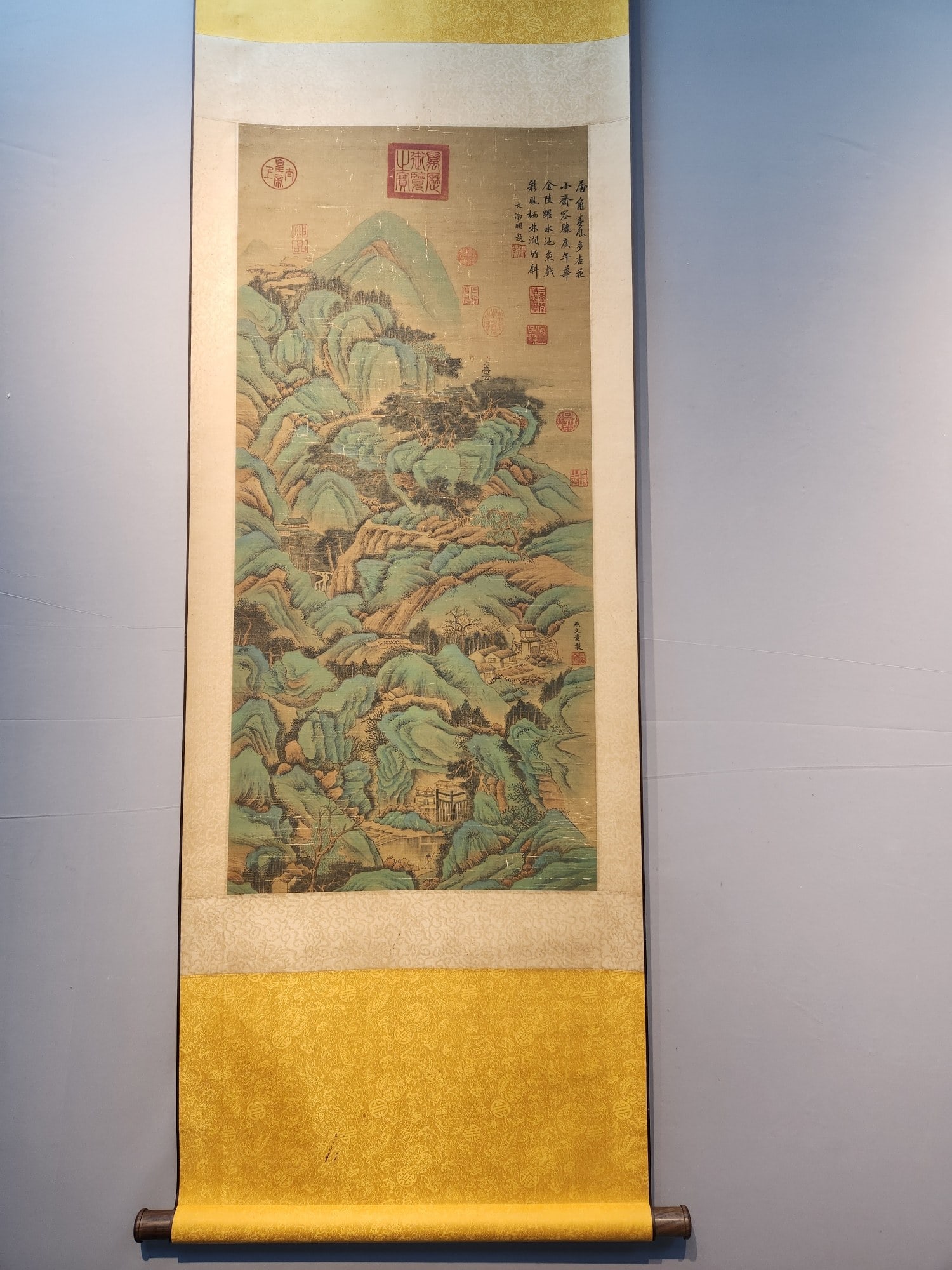 A Chinese Vertical Scroll Ink Painting of Landscape on Silk,Yan Wengui: A Chinese Vertical Scroll Ink Painting of Landscape on Silk,Yan Wengui,Size:(Without frame)40.2inx18.5in
