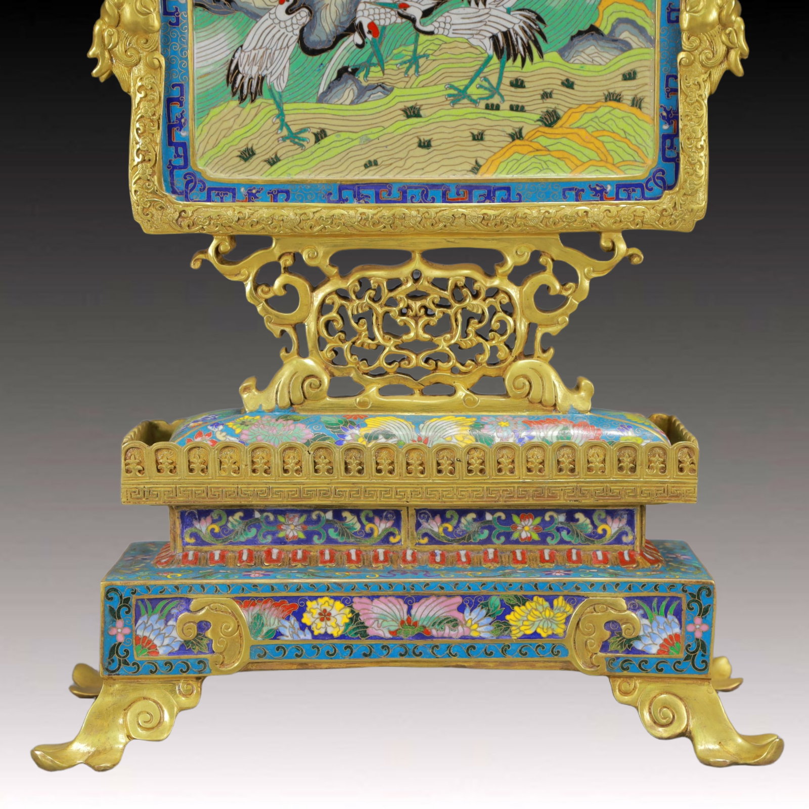 A Rare Cloisonne Pine and Crane Pattern Table Screen - 12