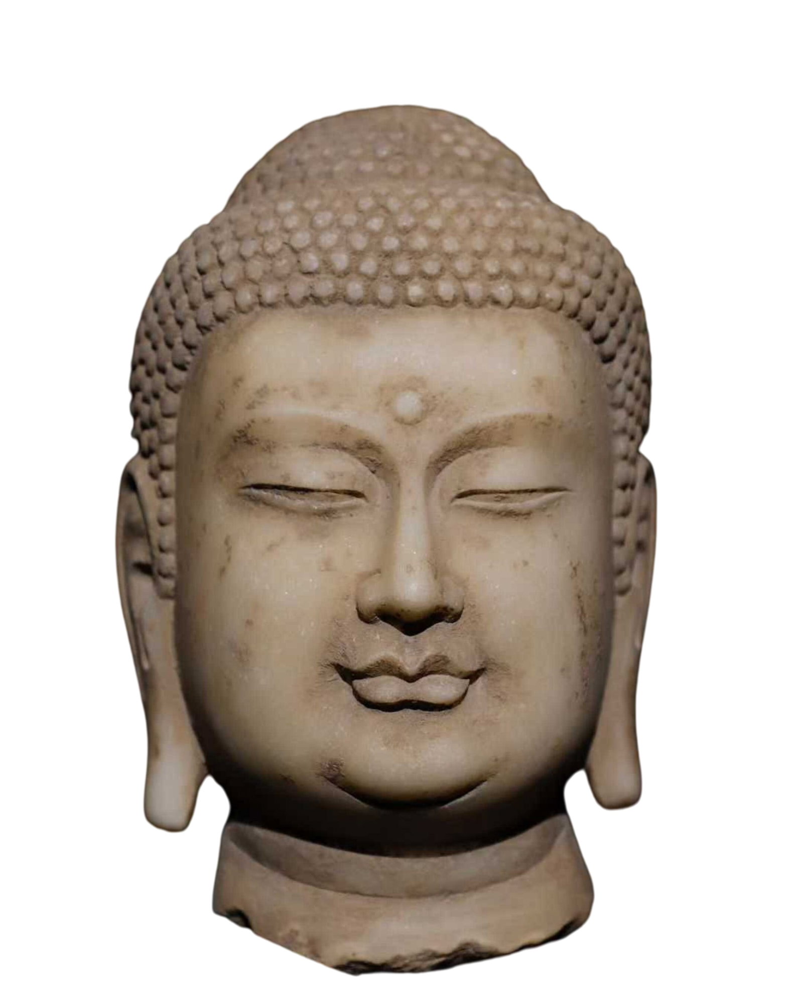 A Solemn Marble Sakyamuni-Head Ornament: A Solemn Marble Sakyamuni-Head Ornament,Tang Dynasty,China,Size:11.8in 汉白玉如来头像摆件,中国唐代
