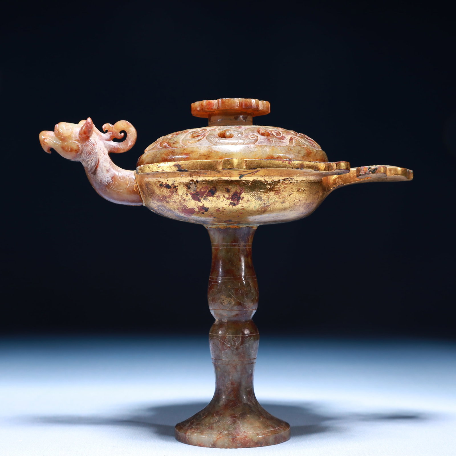 An Exquisite Gilt Bronze Inlaid White Jade Phoenix Censer: An Exquisite Gilt Bronze Inlaid White Jade Phoenix Censer,the Warring States period in China,Size:7.1inx4.7inx6.7in,Weight:800g