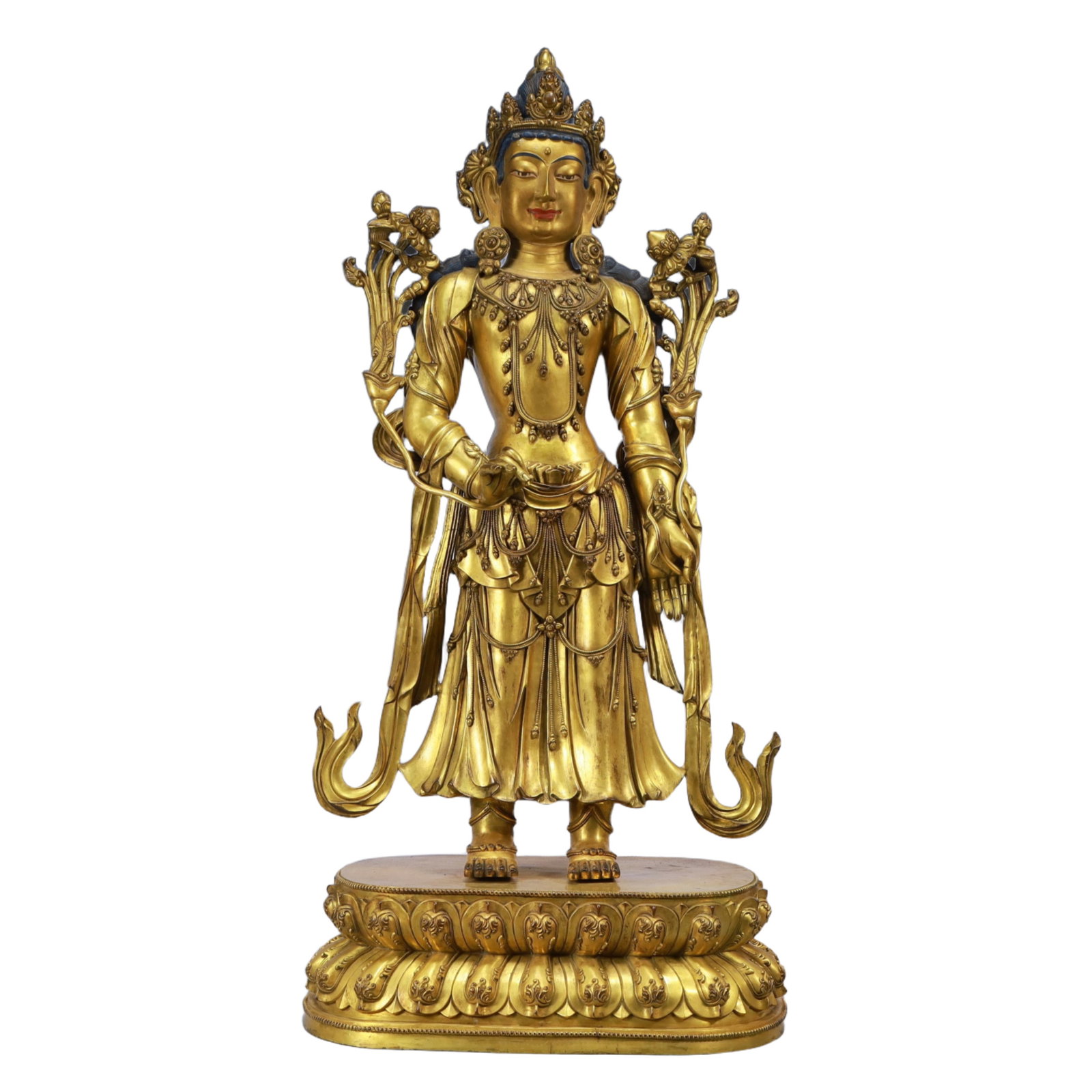 A Solemn Gilt Bronze Statue of Avalokitesvara: A Solemn Gilt Bronze Statue of Avalokitesvara,Ming Dynasty, China,Yongle Six-character Mark,Size:14.6inx9.1inx29.9in,Weight:21600g