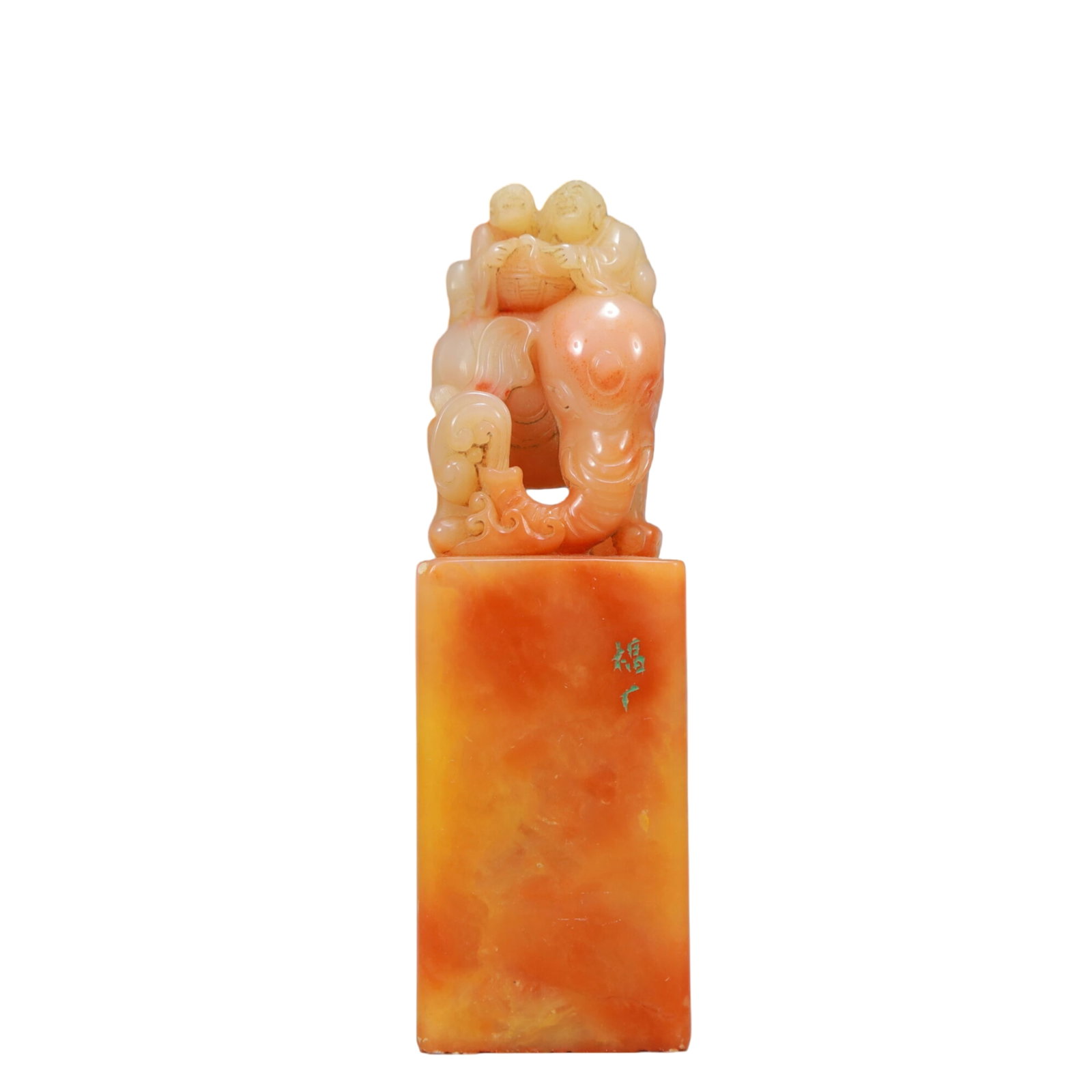 An Exquisite Shoushan Stone Figure Pattern Seal: An Exquisite Shoushan Stone Figure Pattern Seal,Qing Dynasty,China,Size:1.3inx1.3inx4.3in,Weight:250g 寿山石人物纹印章,中国清代