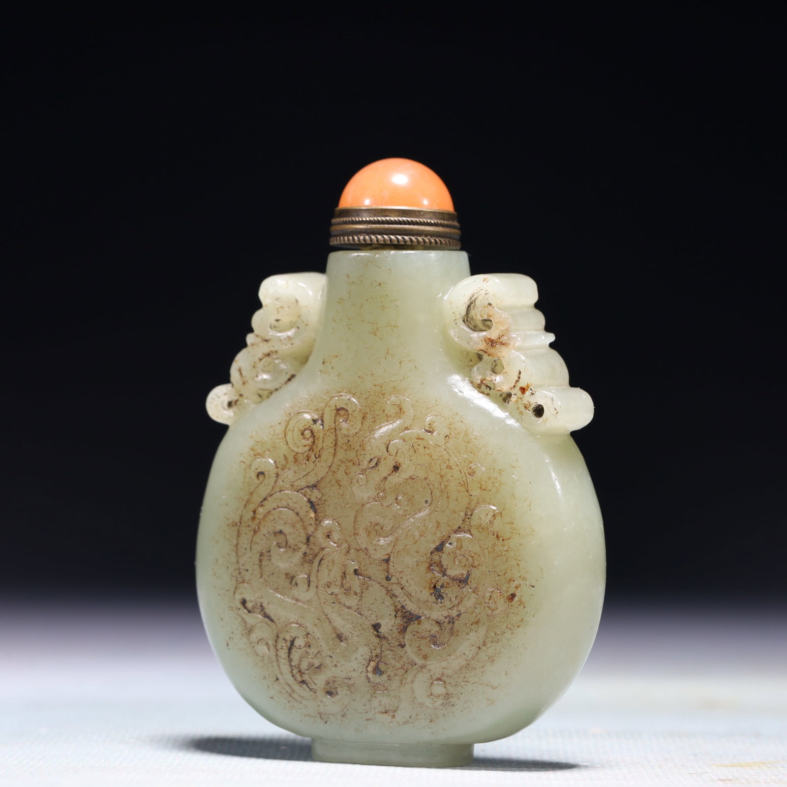 An Exquisite White Jade Dragon Pattern Double-Ears Snuff Bottle - 2