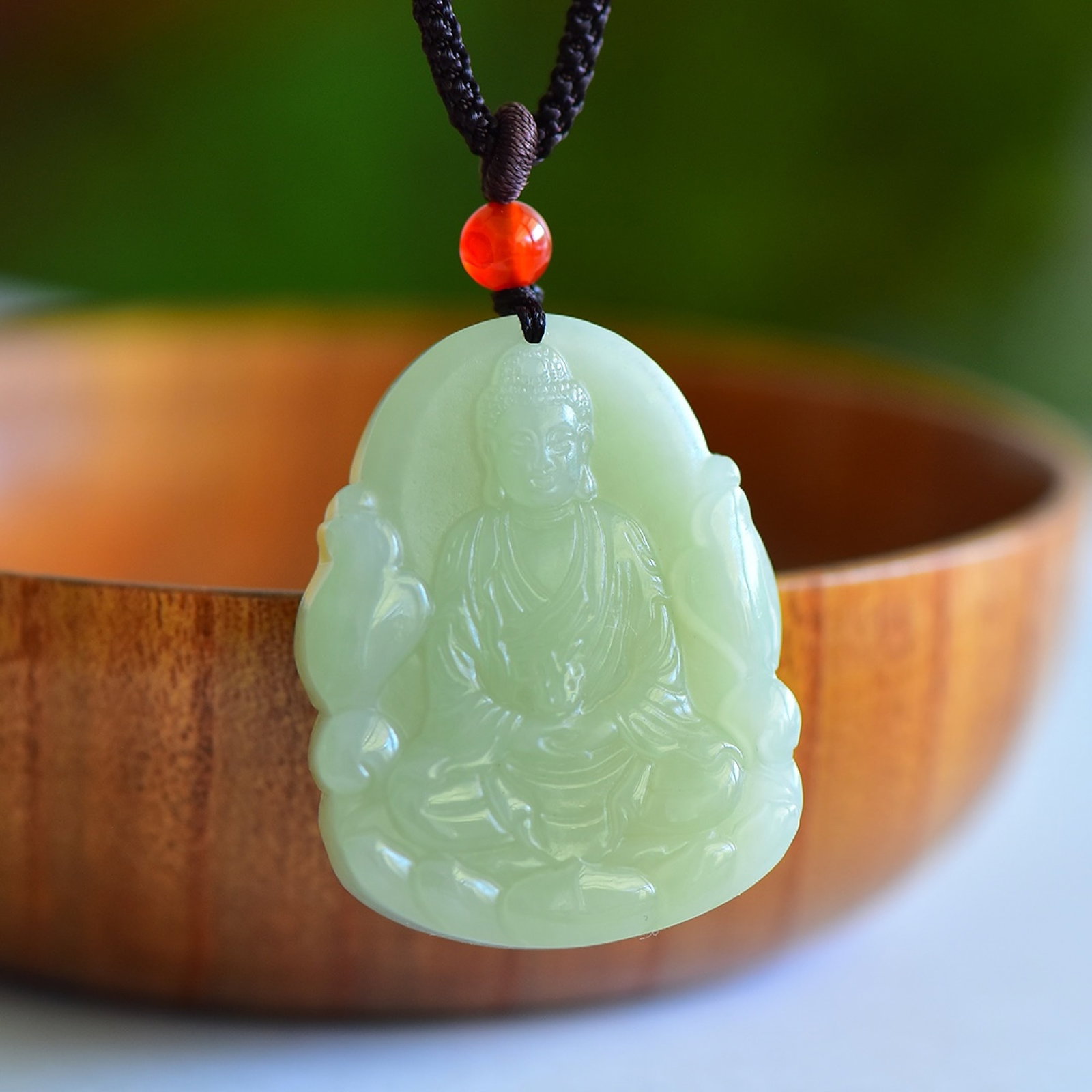 An Exquisite Greenish Jade Bodhisattva and Sheep Pattern Pendant: An Exquisite Greenish Jade Bodhisattva and Sheep Pattern Pendant,Size:44mmx34mmx8mm