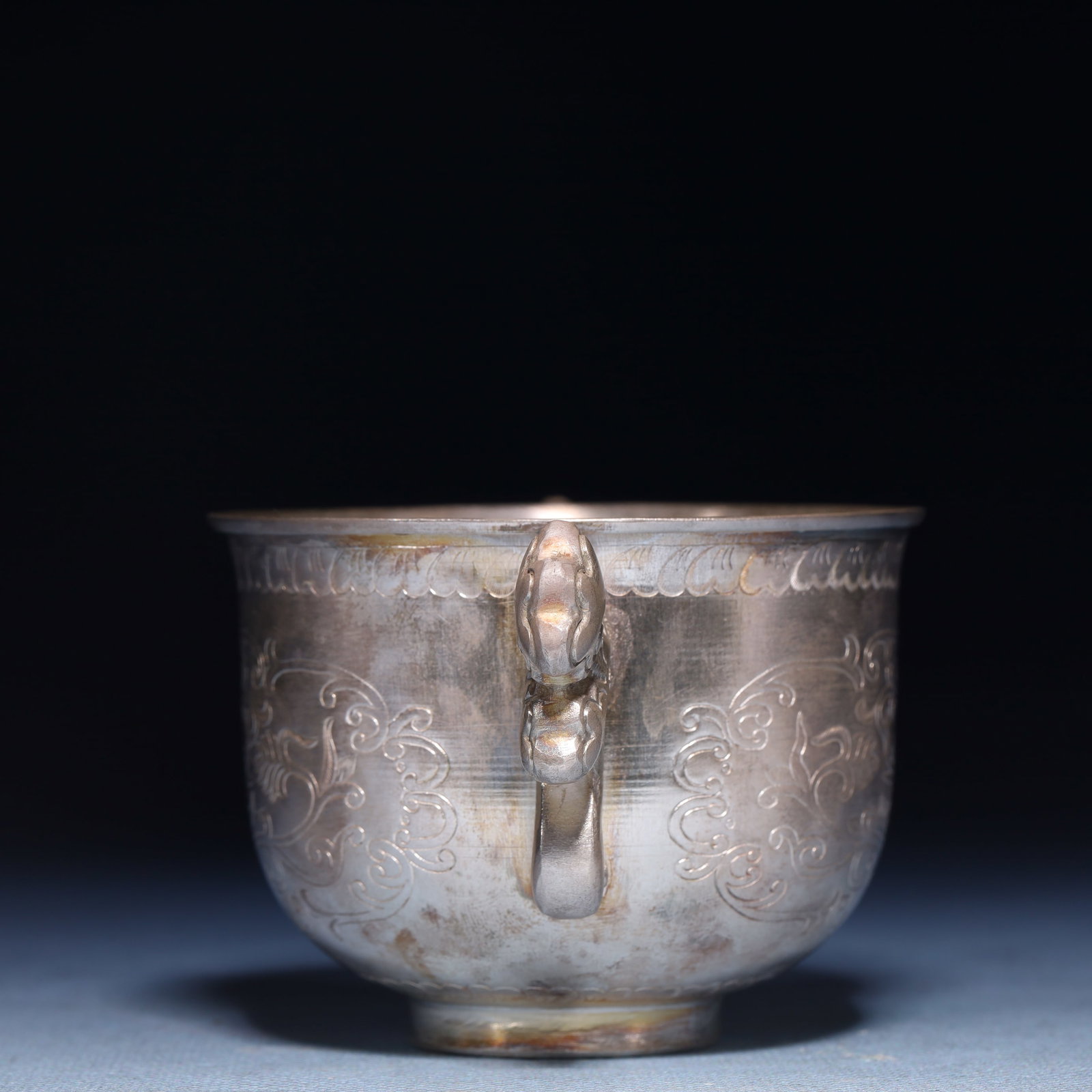 An Exquisite Silver Lotus Pattern Double-Ears Cup - 4