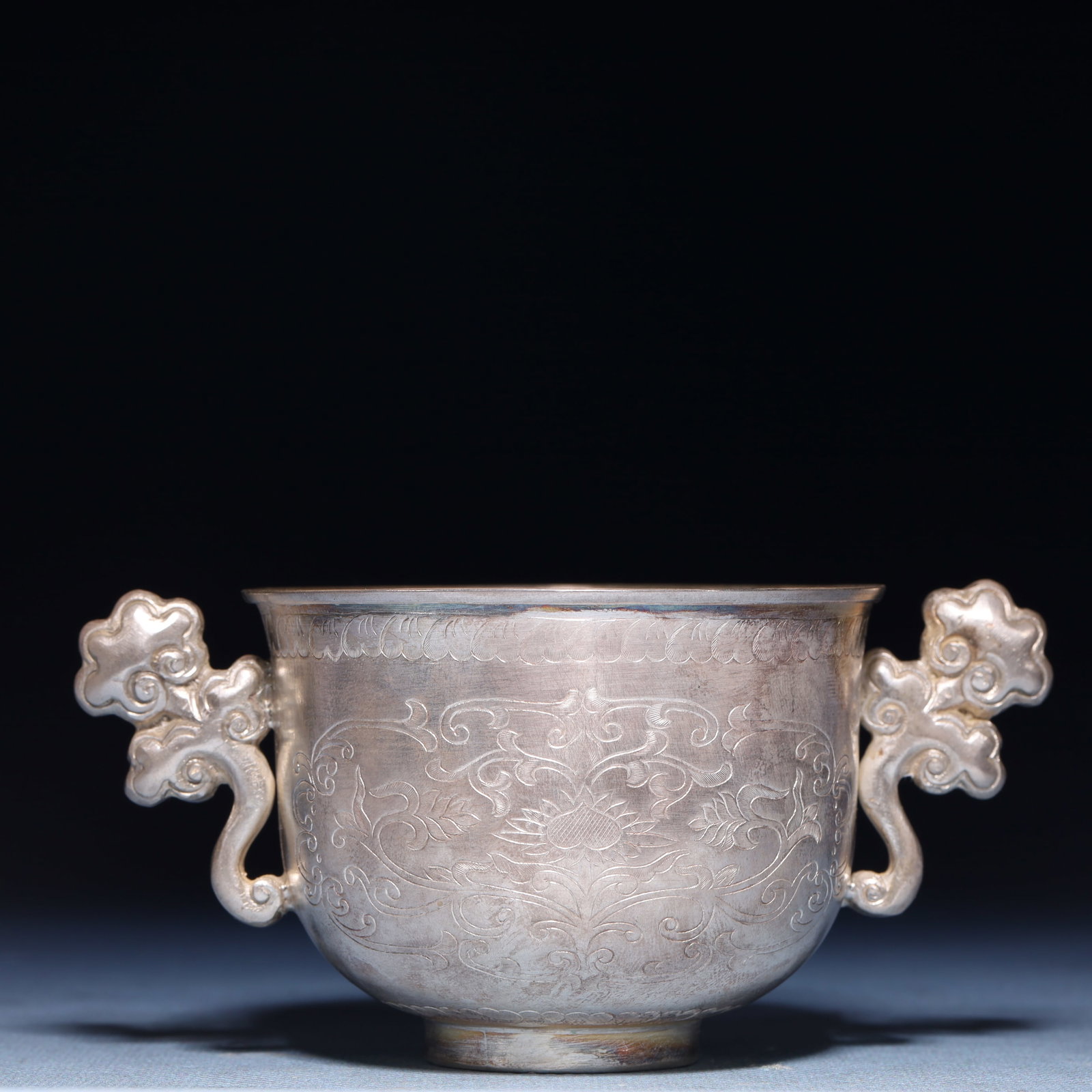An Exquisite Silver Lotus Pattern Double-Ears Cup - 6