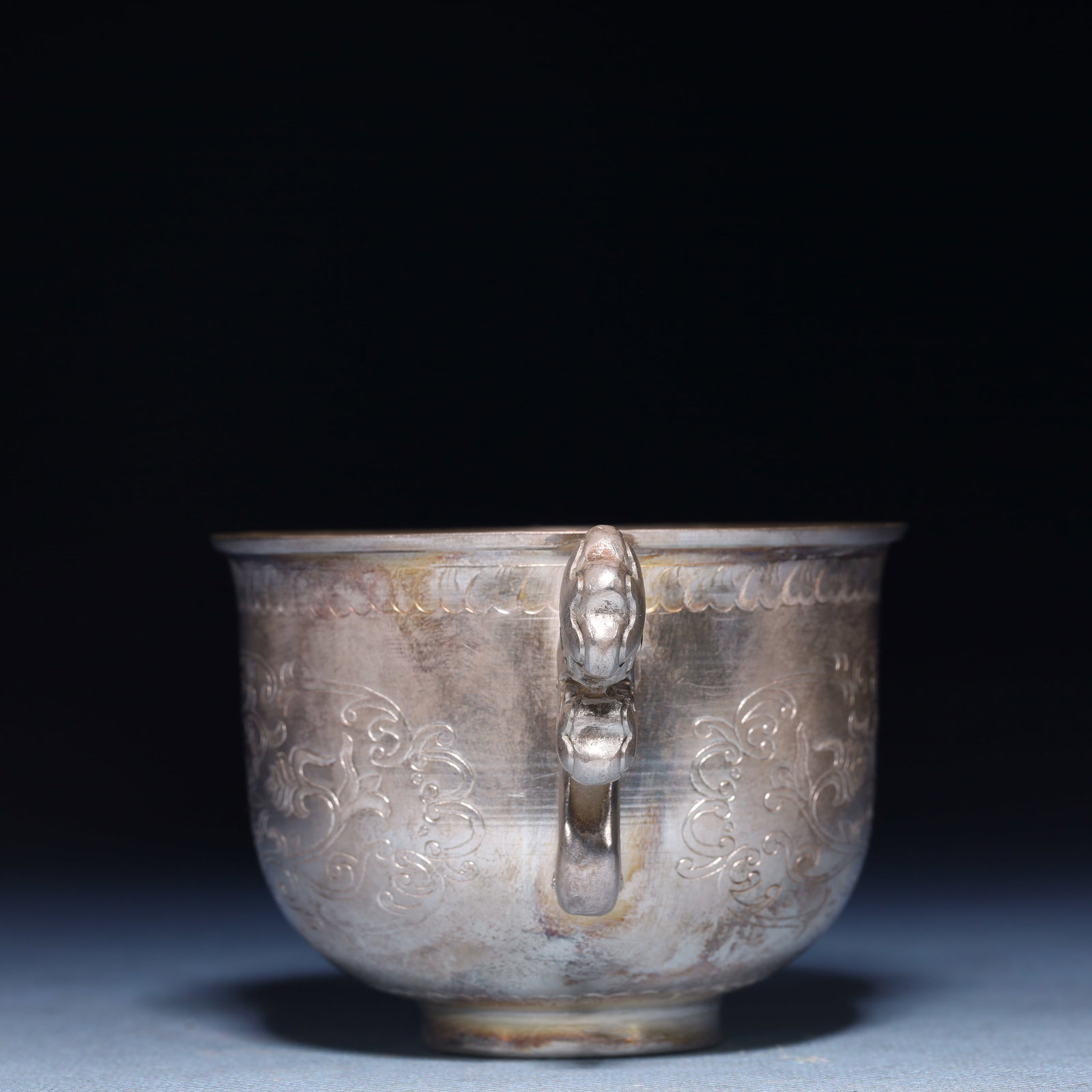 An Exquisite Silver Lotus Pattern Double-Ears Cup - 7