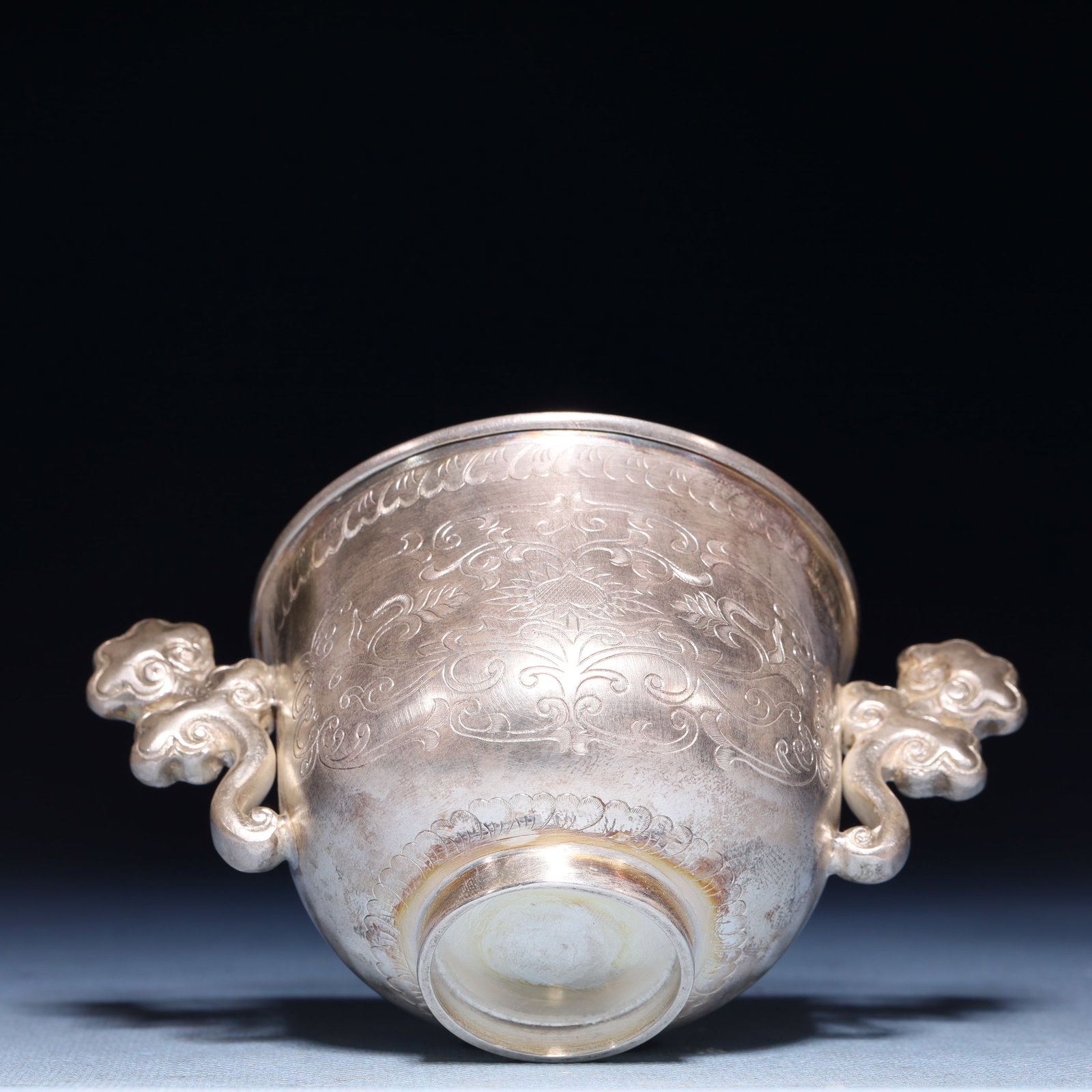 An Exquisite Silver Lotus Pattern Double-Ears Cup - 9