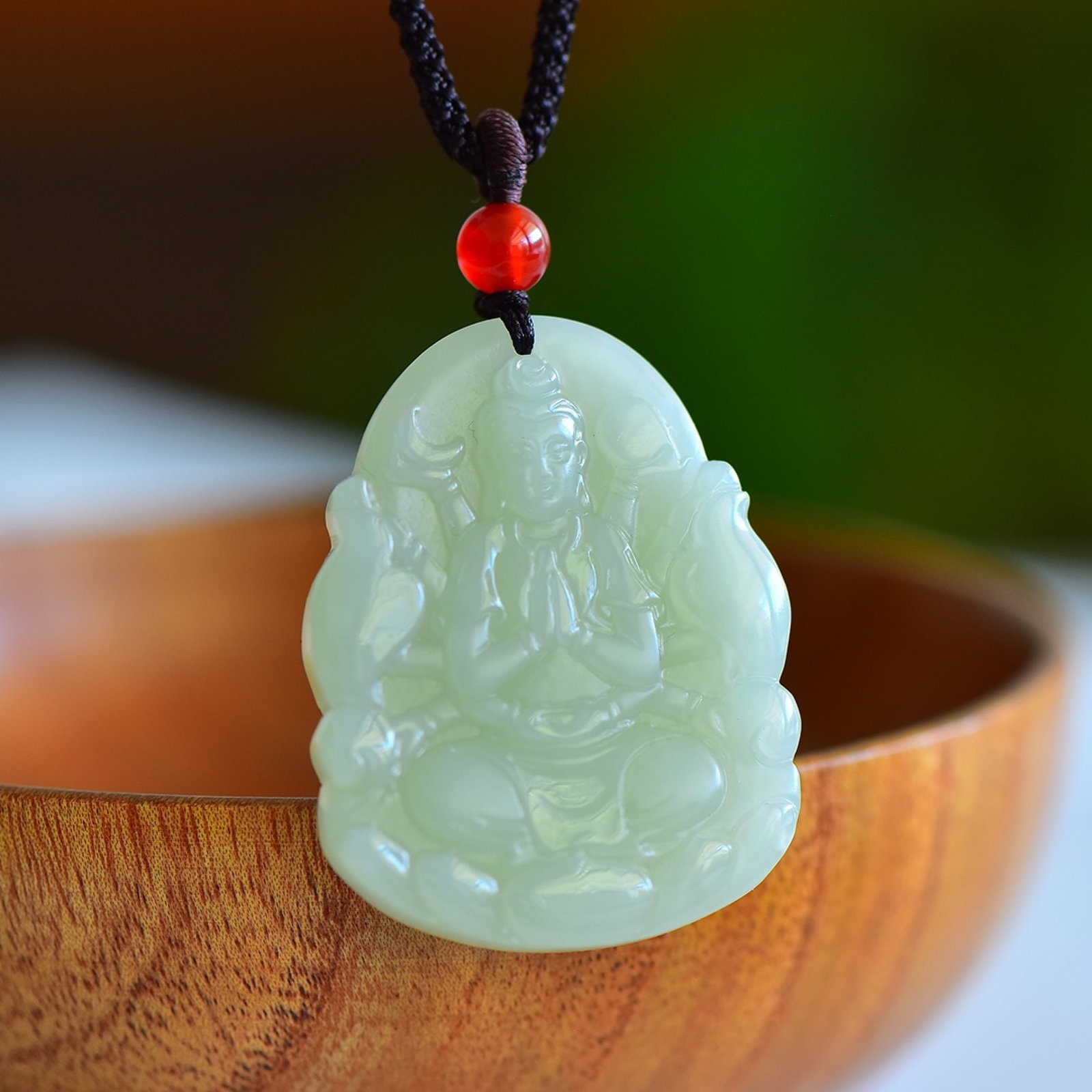 An Exquisite Greenish Jade Bodhisattva and Mouse Pattern Pendant: An Exquisite Greenish Jade Bodhisattva and Mouse Pattern Pendant,Size:44mmx34mmx8mm