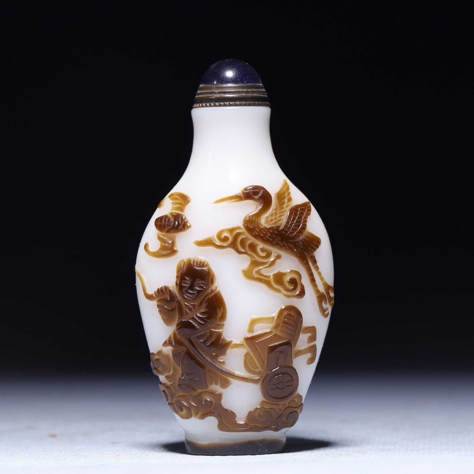 An Exquisite Glass Figure Pattern Snuff Bottle: An Exquisite Glass Figure Pattern Snuff Bottle,Qing Dynasty,China,Qianlong Four-character Mark,Size:1.6inx0.8inx3in,Weight:49.8g