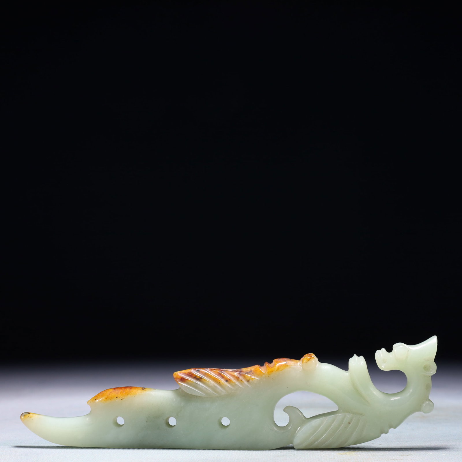 An Exquisite White Jade Pig and Dragon Pendant: An Exquisite White Jade Pig and Dragon Pendant,Qing Dynasty,China,Size:7.5inx0.4inx1.6in,Weight:132.9g 白玉猪龙挂件,中国清代