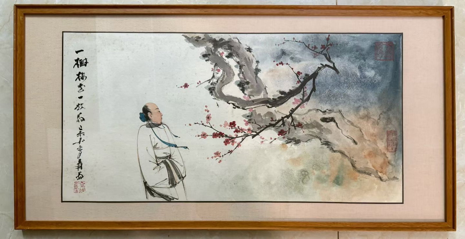A Chinese Ink Painting of Character and Story on Paper with Frame: A Chinese Ink Painting of Character and Story on Paper with Frame,Zhang Daqian,Size:(Without frame)28.3inx14.2in,(with Frame)36.2inx18.5in 一幅中国水墨人Ĥ