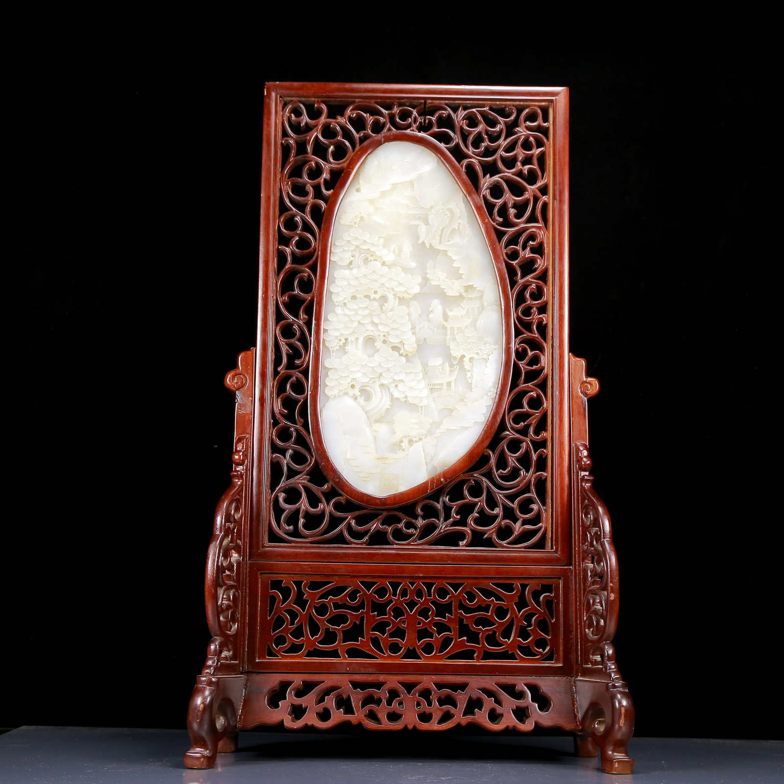 A Huge White Jade Landscape and Figure Pattern Table Screen: A Huge White Jade Landscape and Figure Pattern Table Screen,Qing Dynasty, China,Size:17.3inx8.3inx29.5in,Weight:5465g 白玉山水人物纹台屏，&#