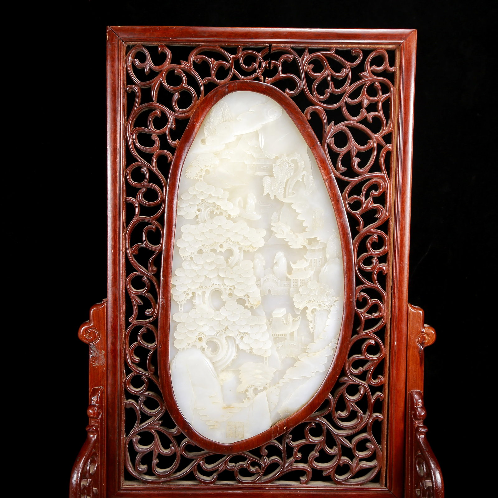 A Huge White Jade Landscape and Figure Pattern Table Screen - 2