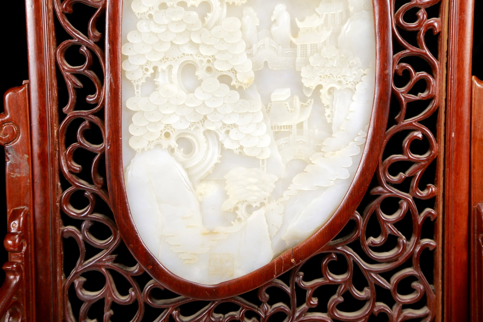 A Huge White Jade Landscape and Figure Pattern Table Screen - 6