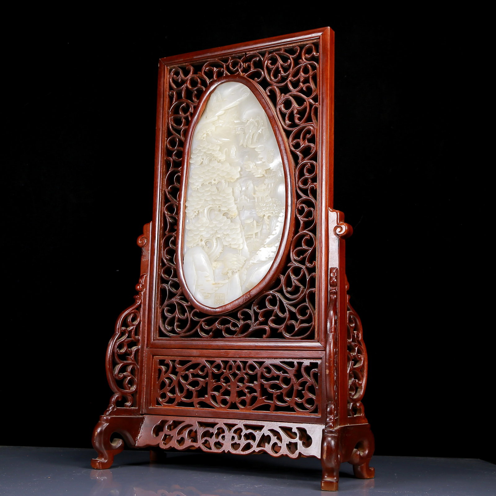 A Huge White Jade Landscape and Figure Pattern Table Screen - 7